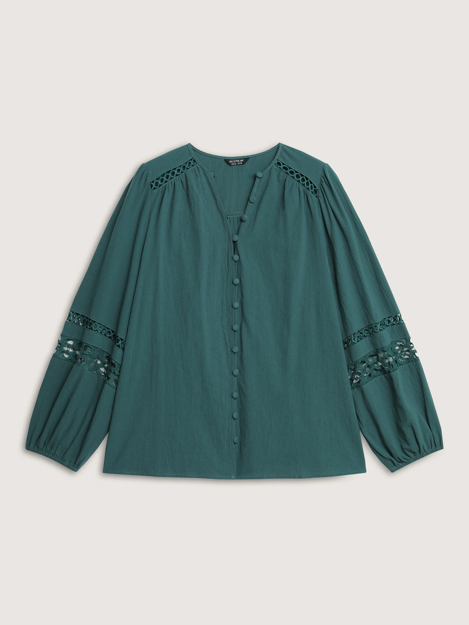 Cotton Lace Trim Button Placket Blouse - Image 7