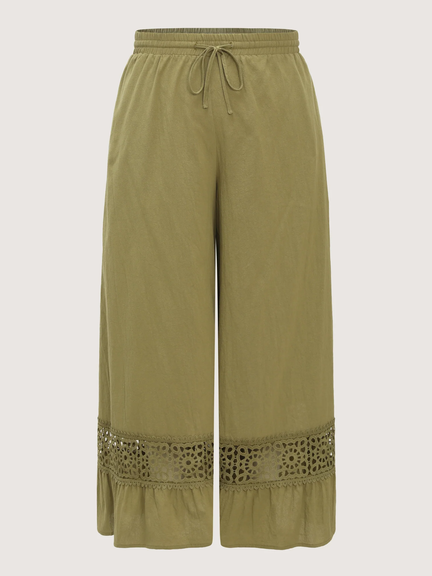 Cotton Lace Trim Drawstring Waist Wide Leg Pants - Image 7