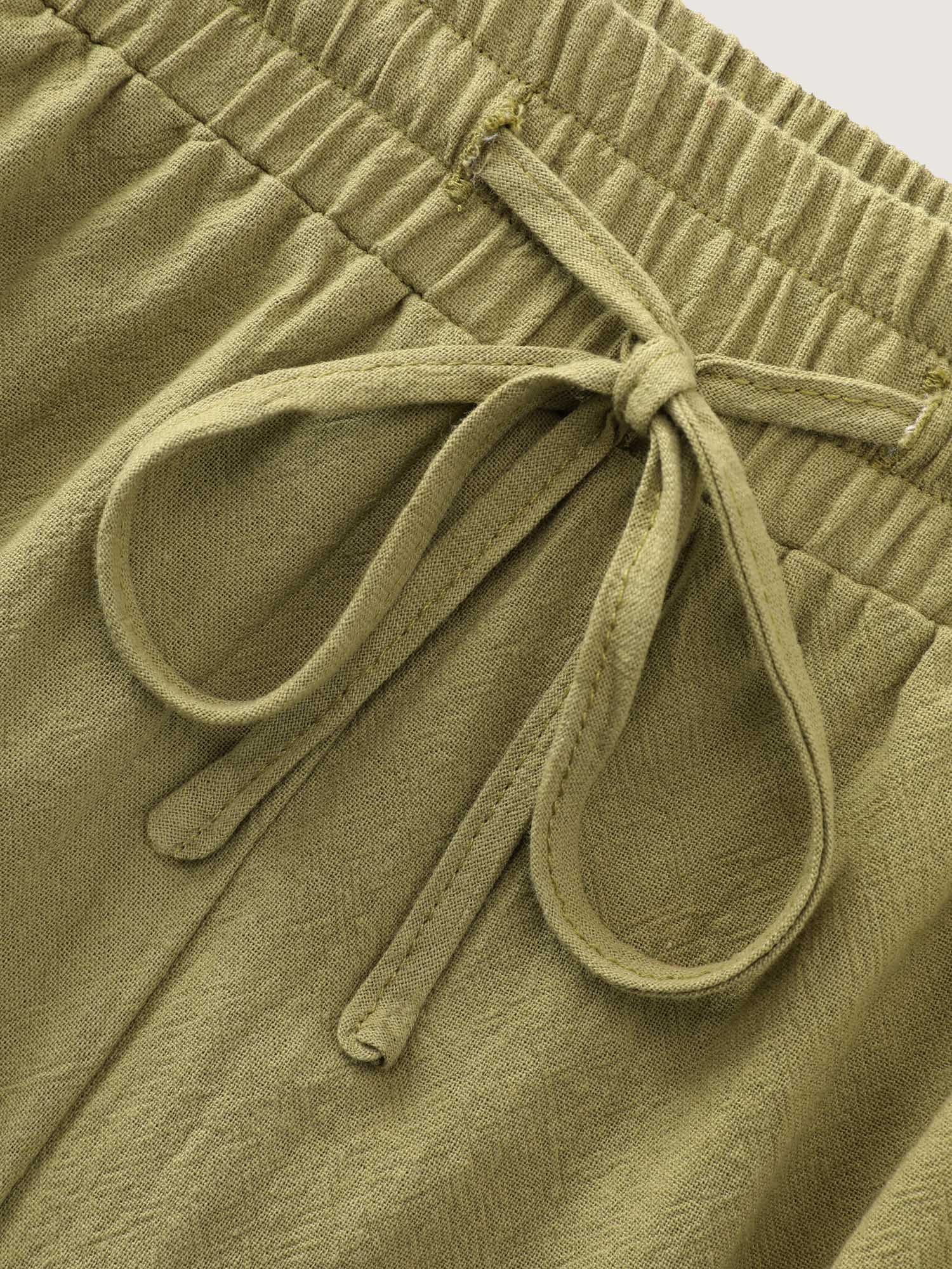 Cotton Lace Trim Drawstring Waist Wide Leg Pants - Image 8