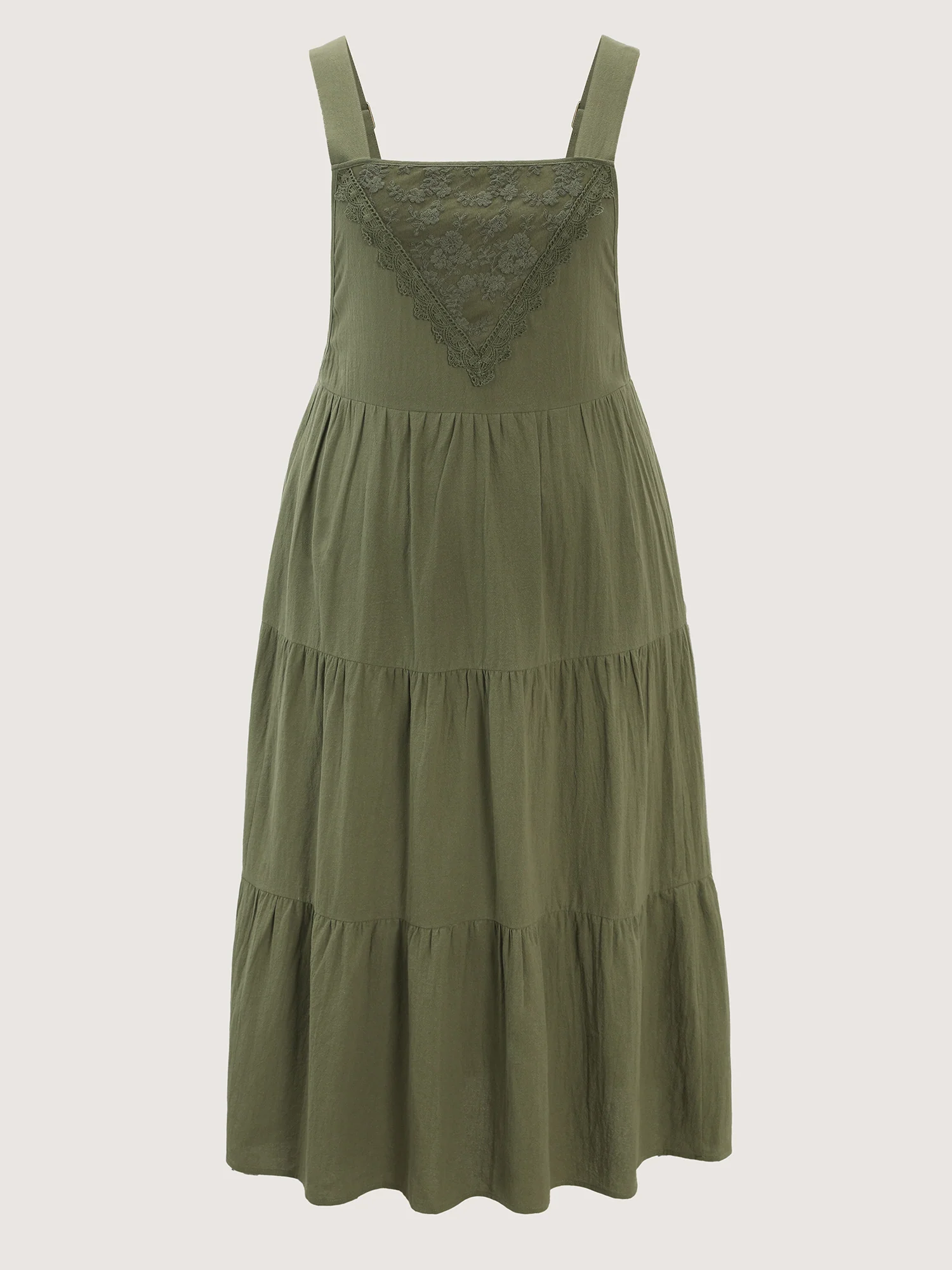 Cotton Lace Trim Pockets Midi Overall Dress - Image 7