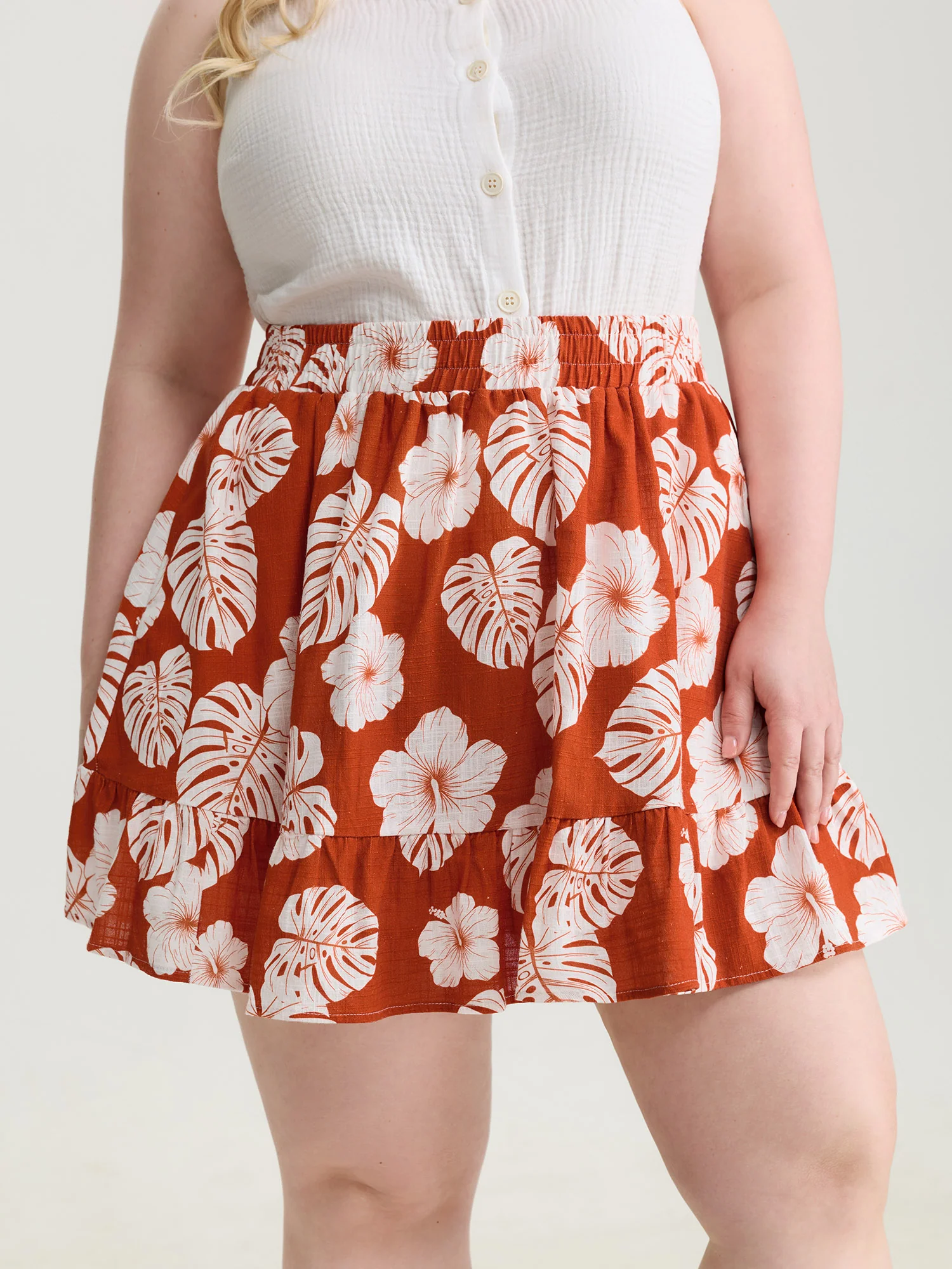 Cotton Large Floral Print Flowy Midi Skirt - Image 2