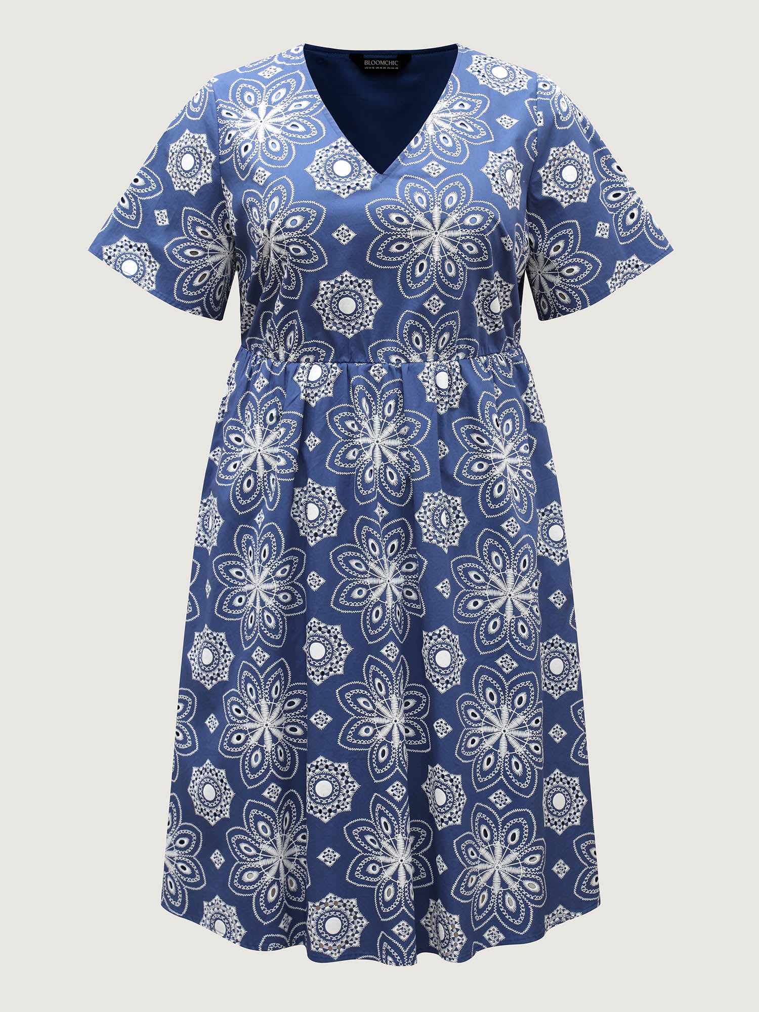 Cotton Large Floral Print Textured Pockets Midi Dress - Image 7