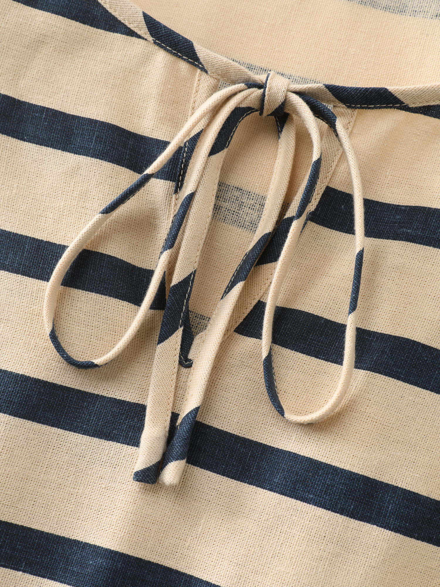 Cotton Linen Asymmetrical Striped Neckline Tie Midi Dress - Image 5