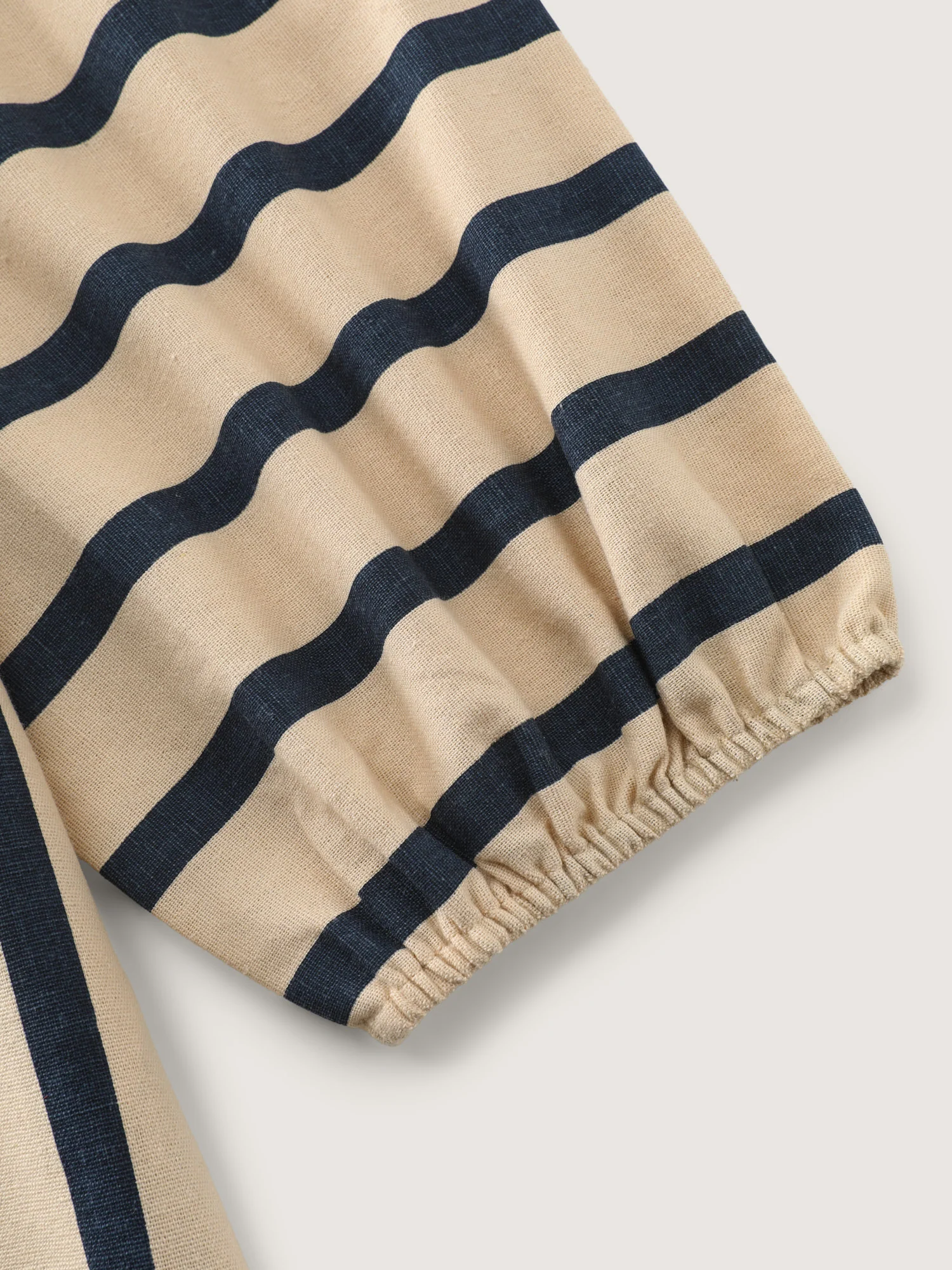 Cotton Linen Asymmetrical Striped Neckline Tie Midi Dress - Image 6