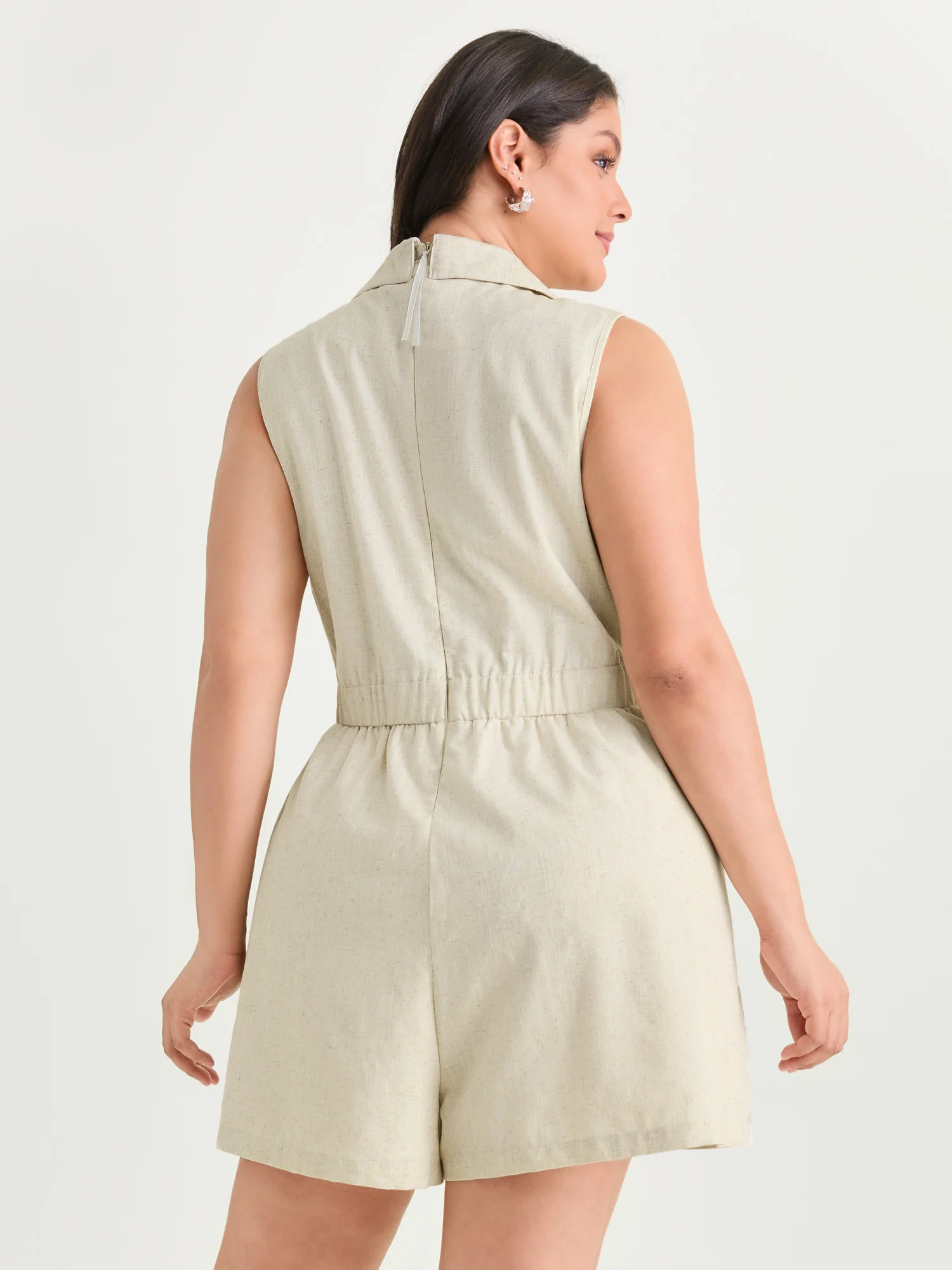 Cotton Linen Blend Collar Romper - Image 4