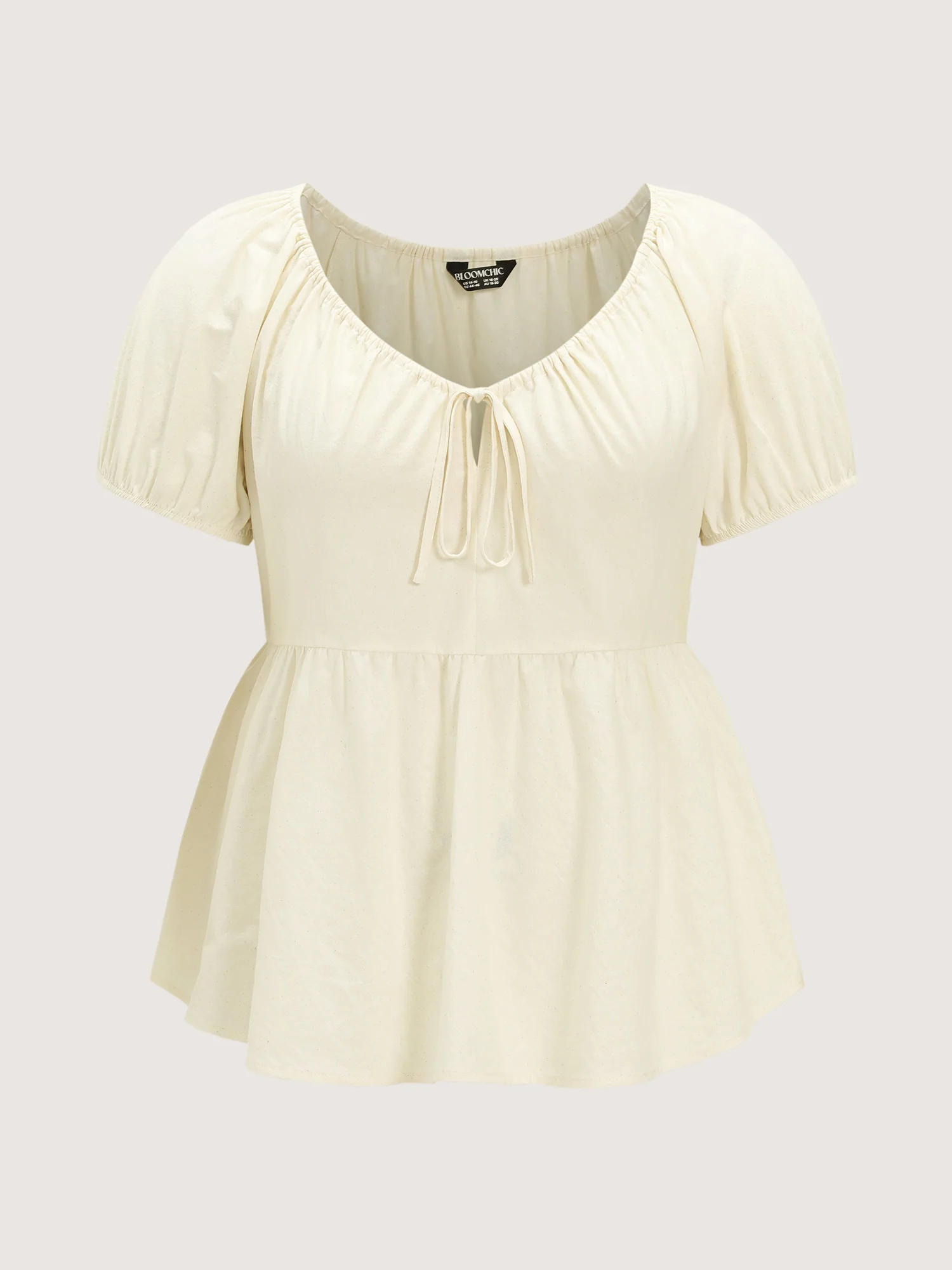 Cotton Linen Blend Drawstring Neckline Blouse - Image 7