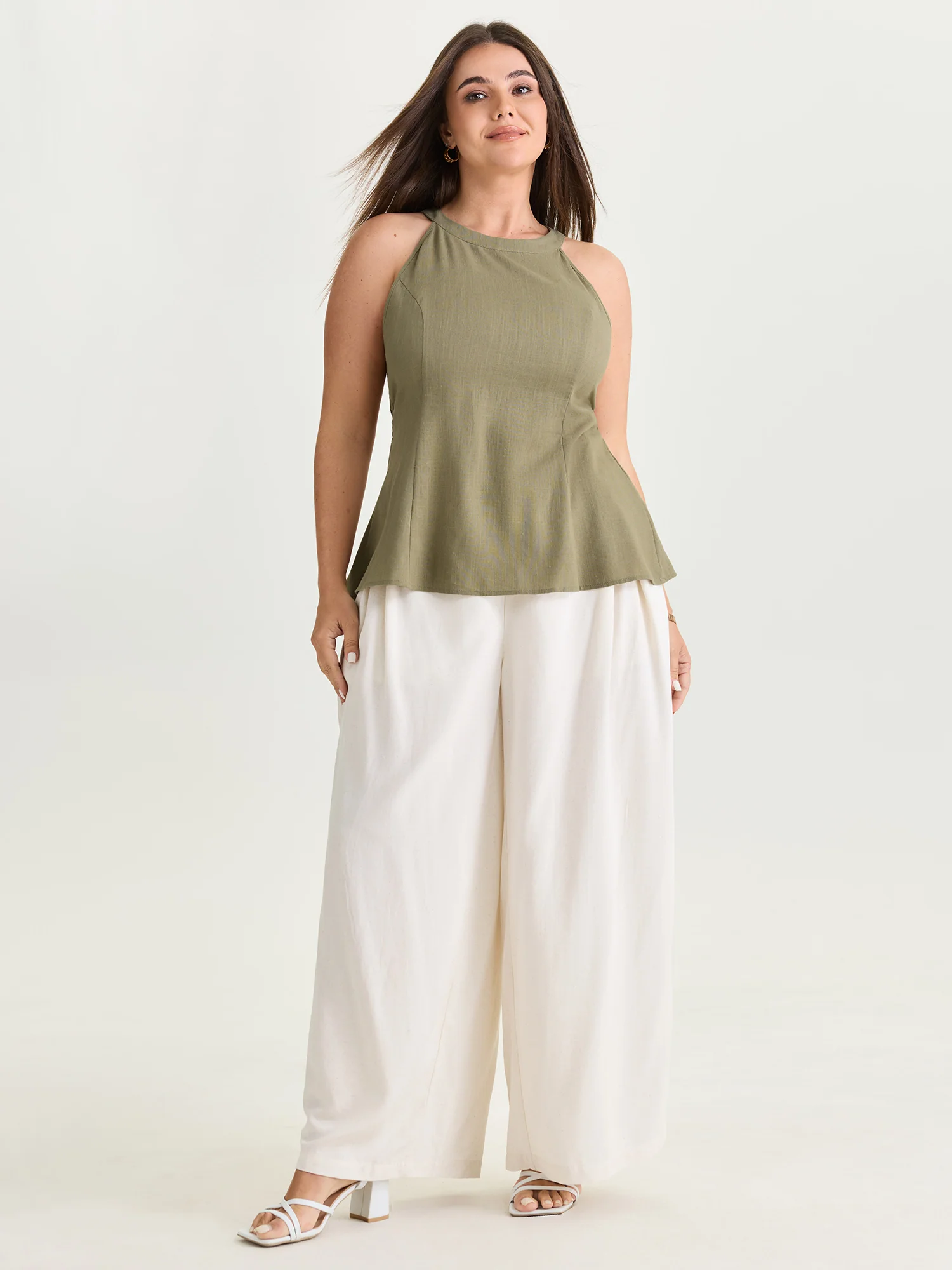 Cotton Linen Blend Sculpted Fit Tank Top - Image 3