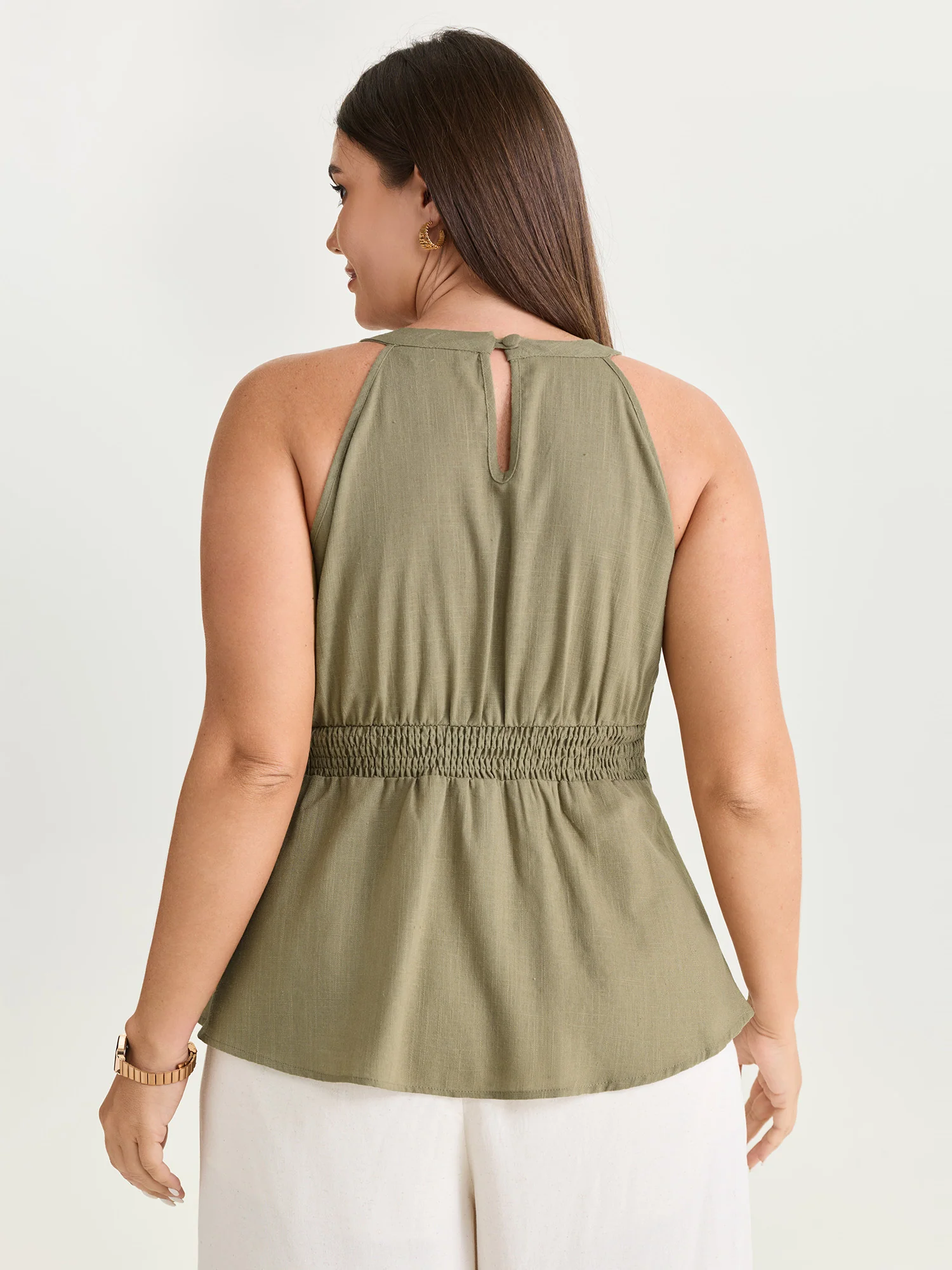 Cotton Linen Blend Sculpted Fit Tank Top - Image 4