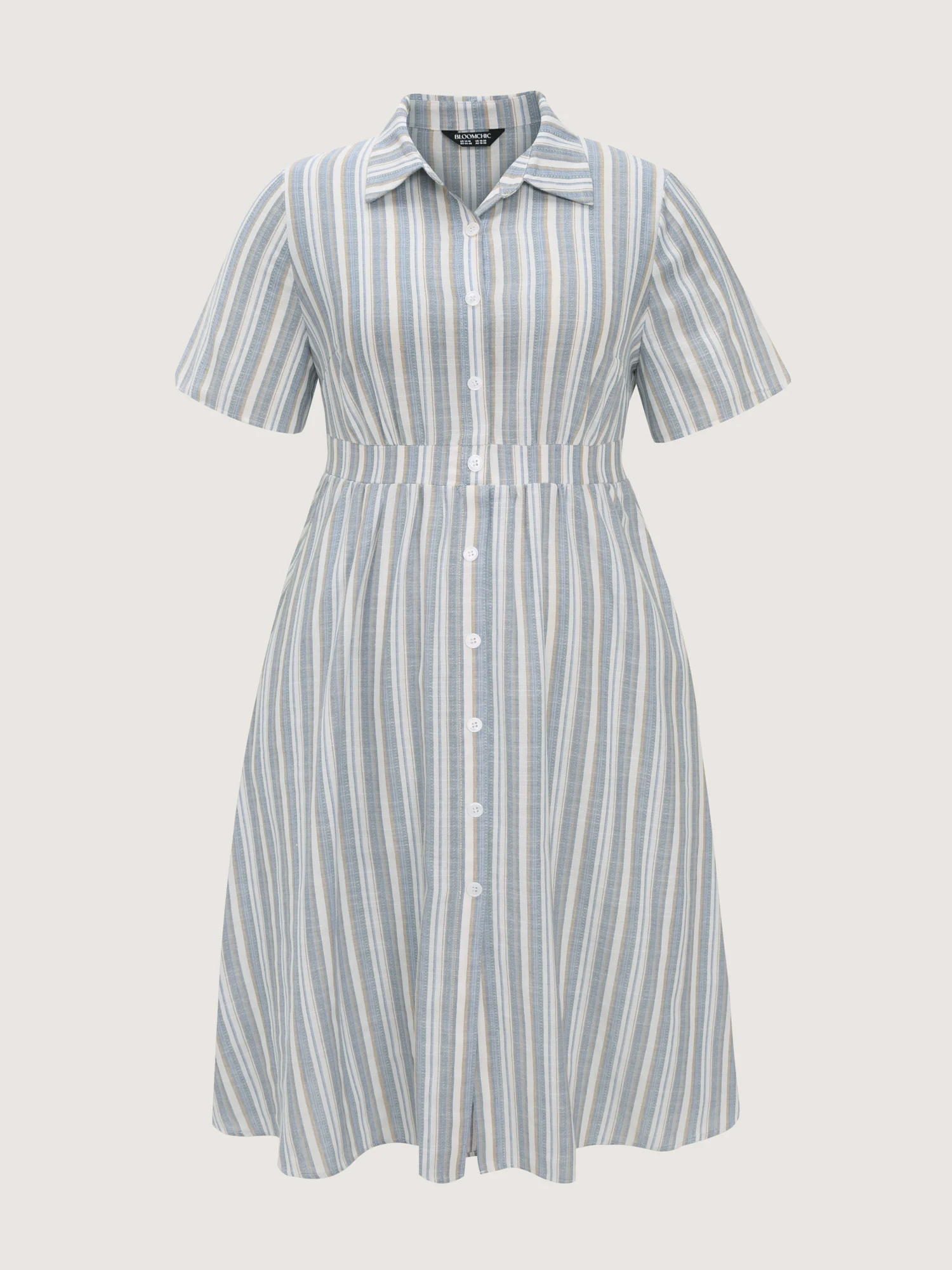 Cotton Linen Blend Striped Print Midi Dress - Image 7