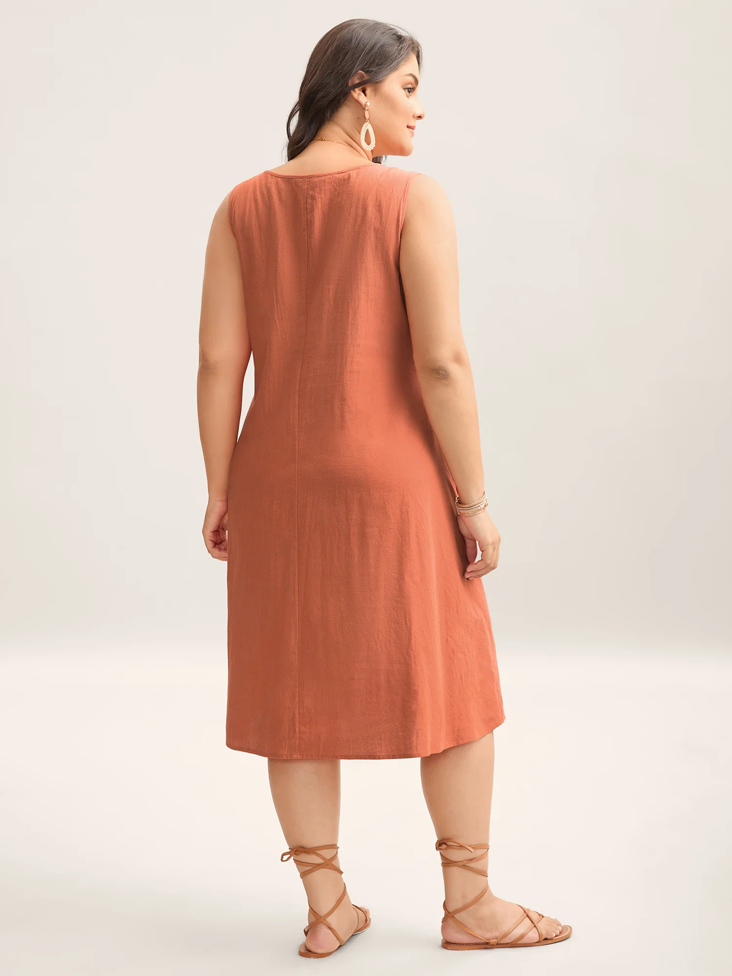 Cotton Toothpick Pleat Plain Midi Dress - Image 12