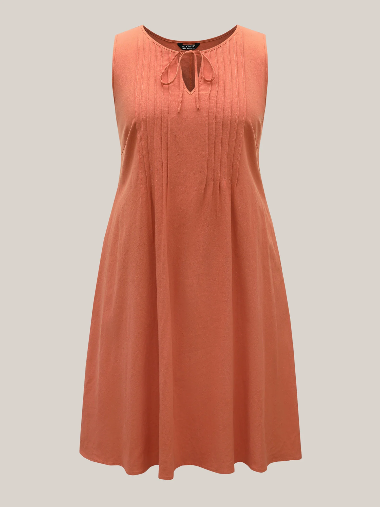 Cotton Toothpick Pleat Plain Midi Dress - Image 15