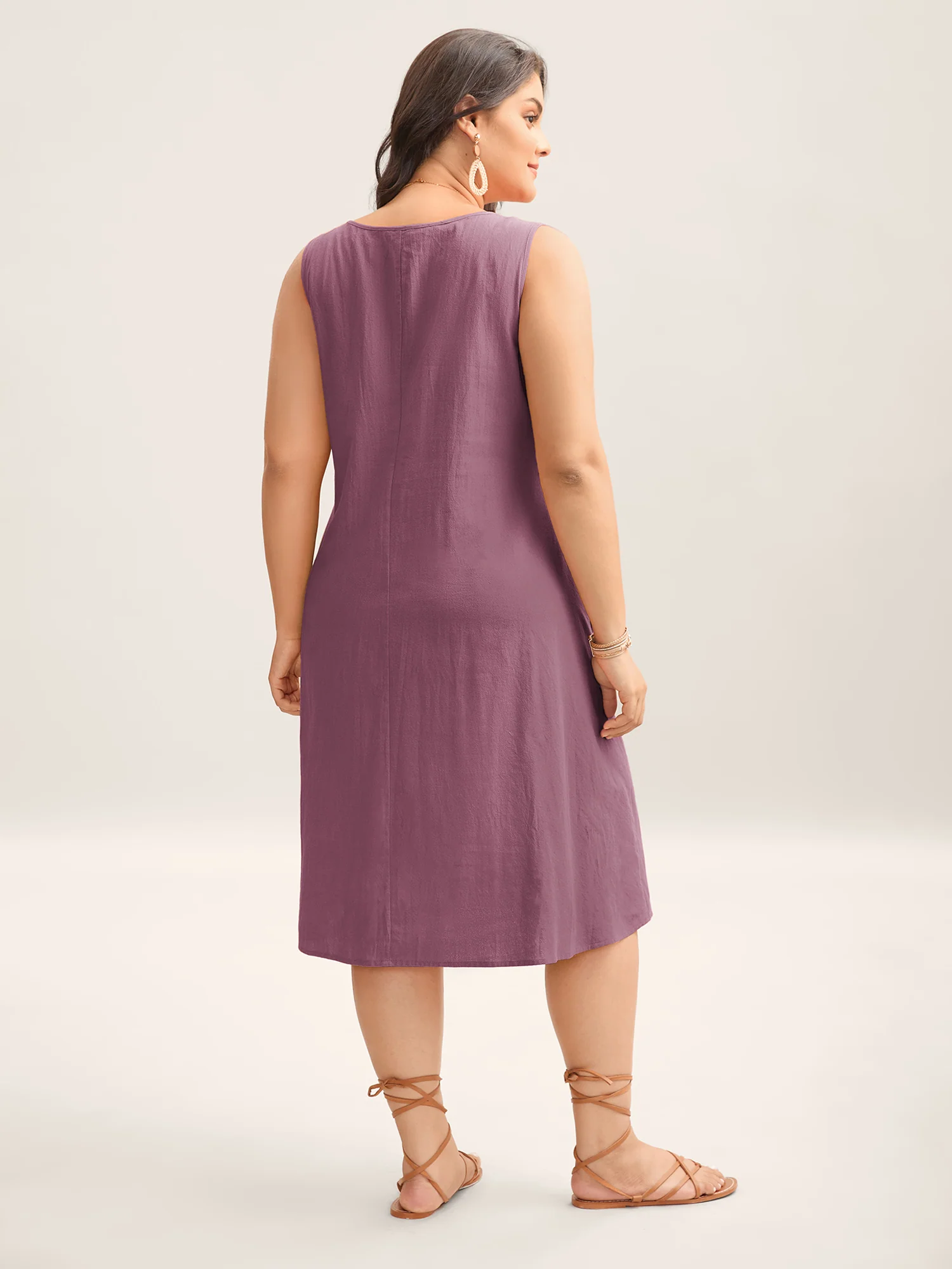 Cotton Toothpick Pleat Plain Midi Dress - Image 19