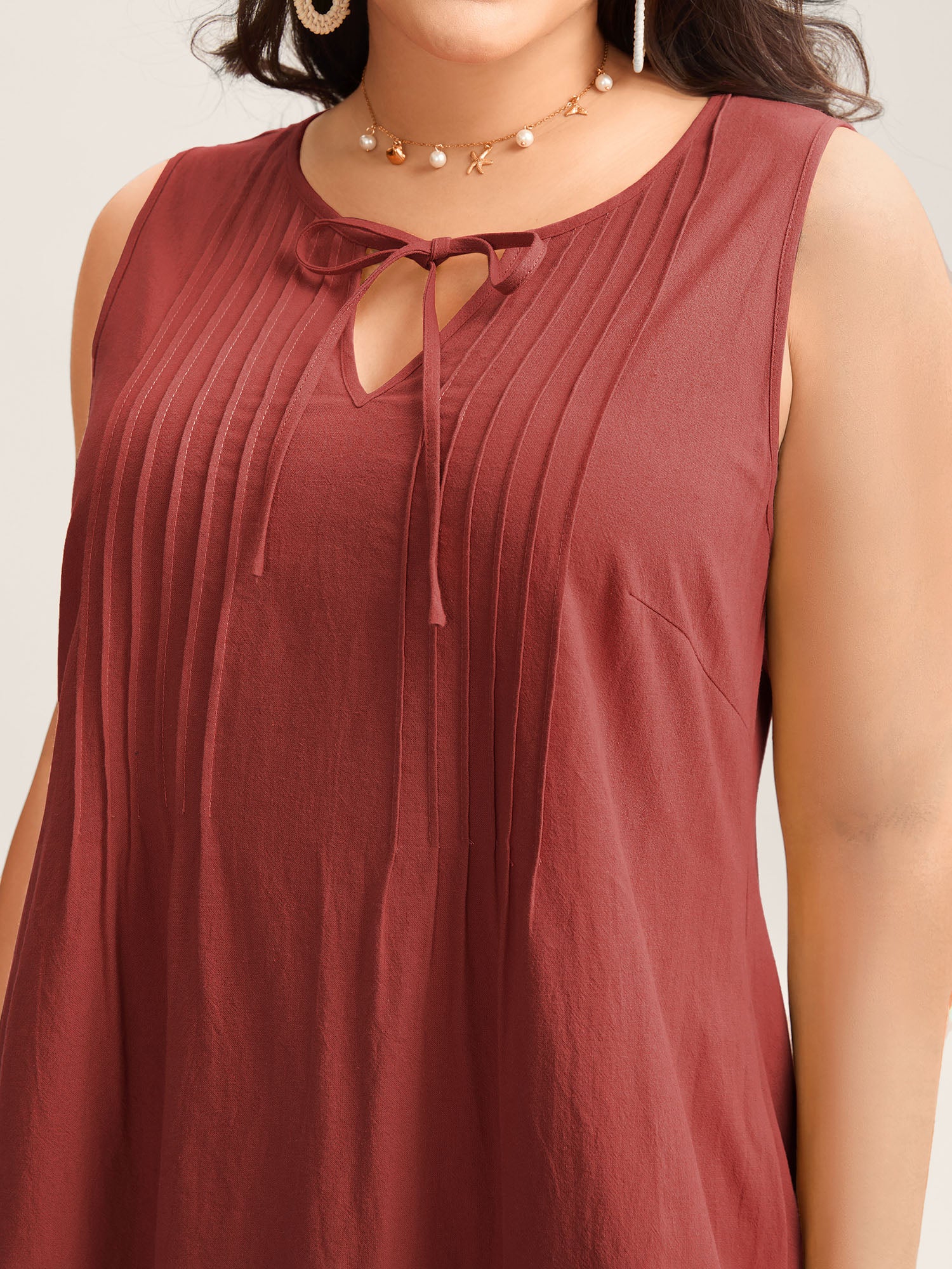 Cotton Toothpick Pleat Plain Midi Dress - Image 21