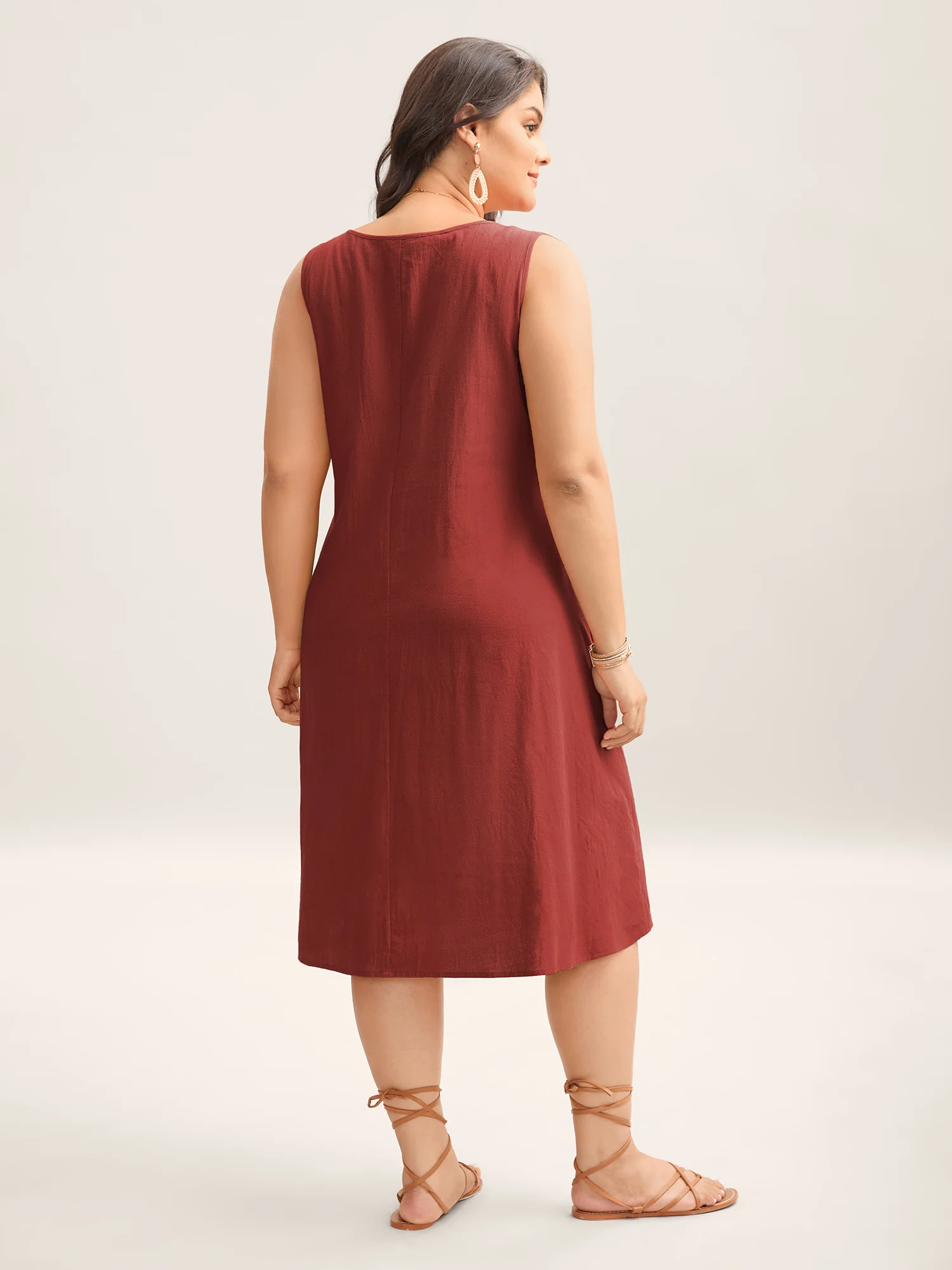 Cotton Toothpick Pleat Plain Midi Dress - Image 23