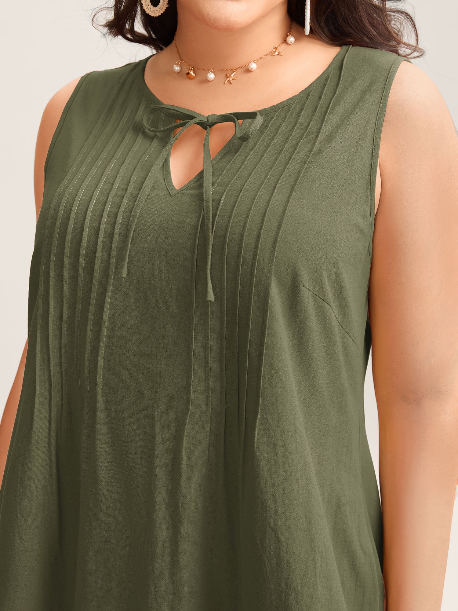 Cotton Toothpick Pleat Plain Midi Dress - Image 25