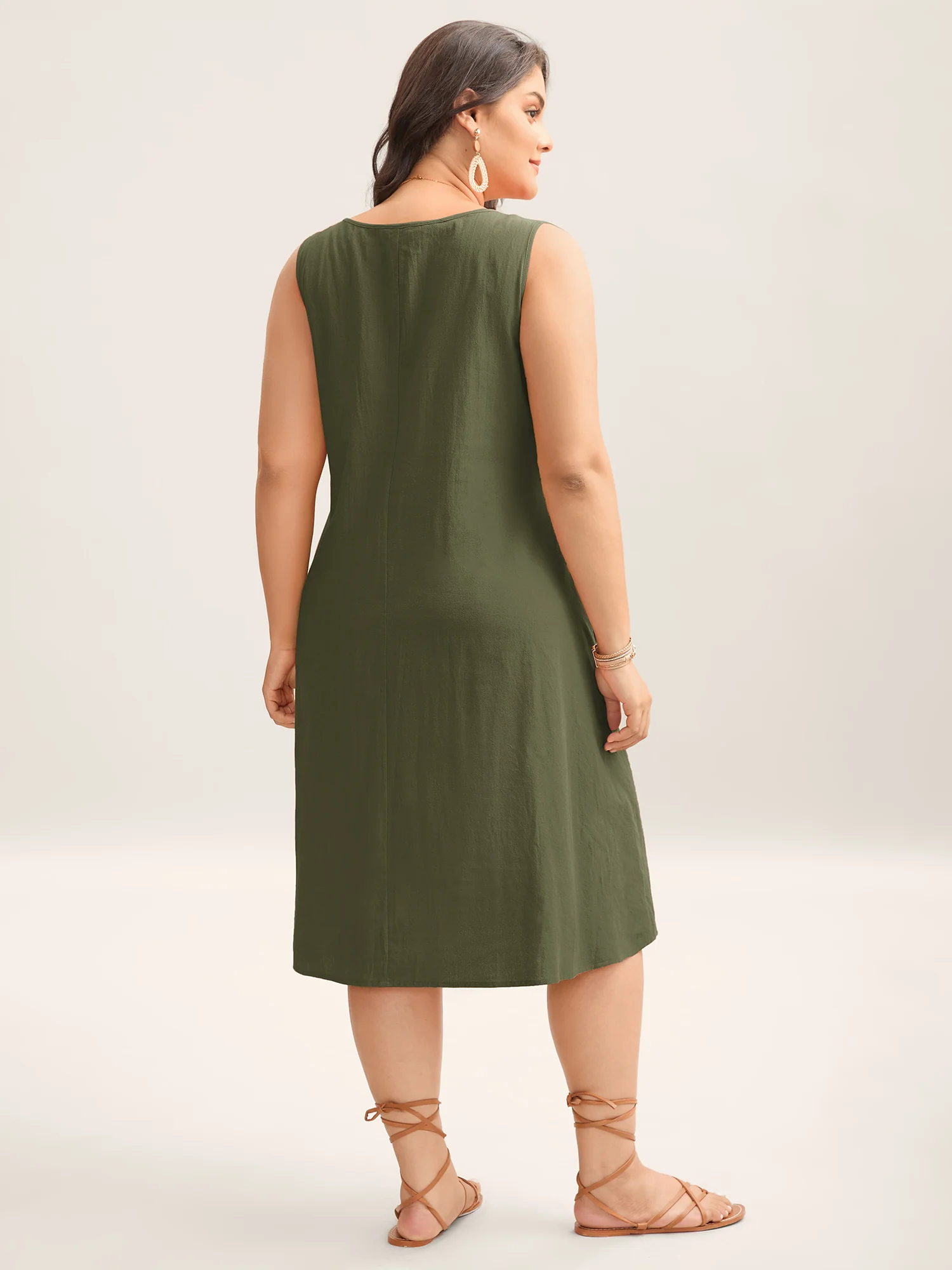 Cotton Toothpick Pleat Plain Midi Dress - Image 27