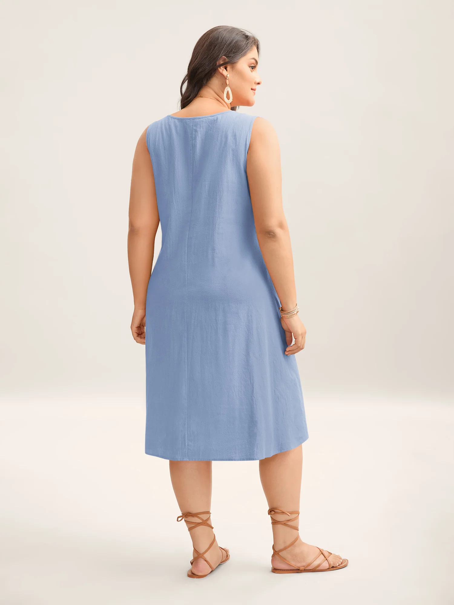 Cotton Toothpick Pleat Plain Midi Dress - Image 31