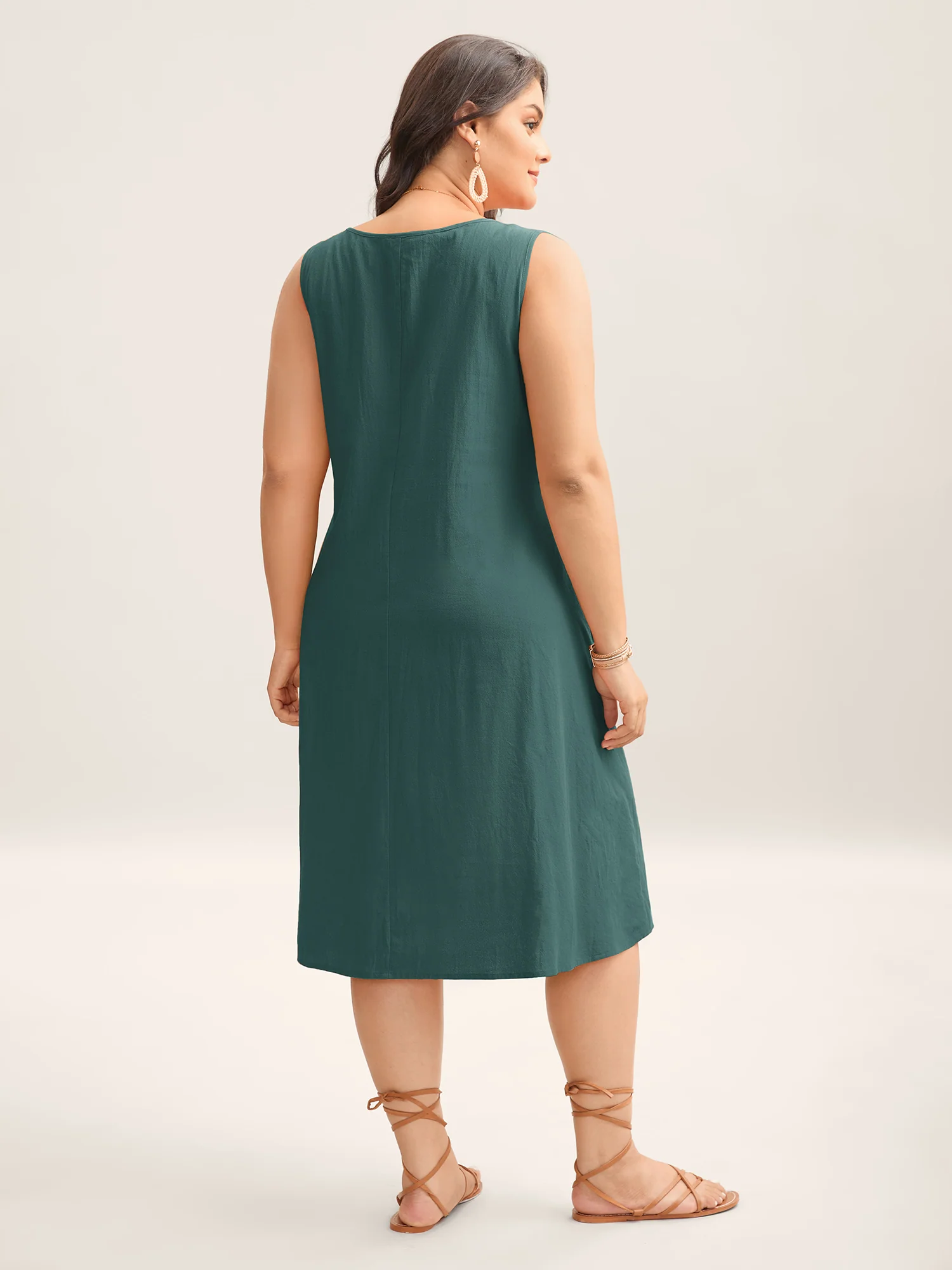 Cotton Toothpick Pleat Plain Midi Dress - Image 8