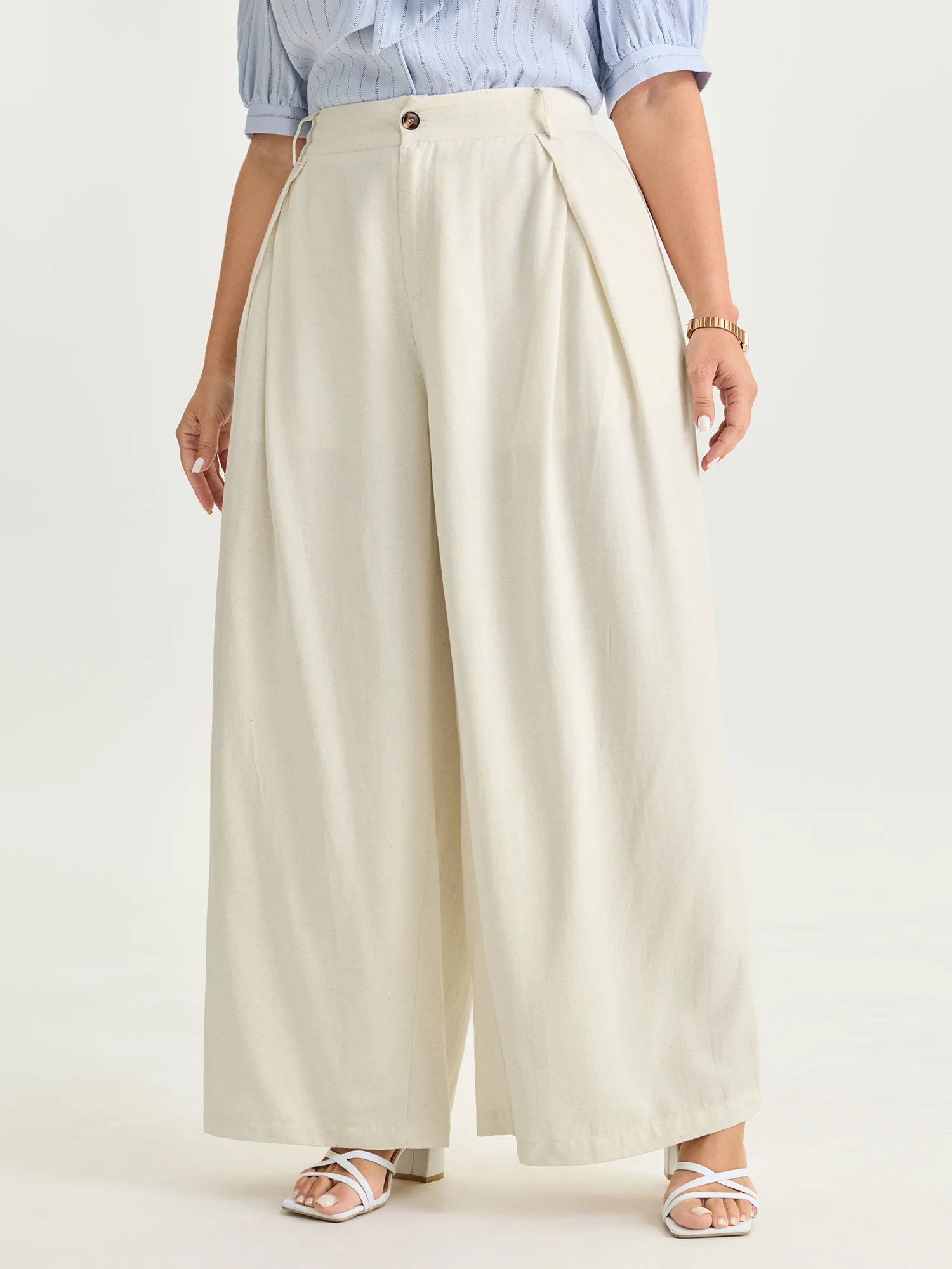 Cotton Linen Blend Wide-Leg Pants - Image 2