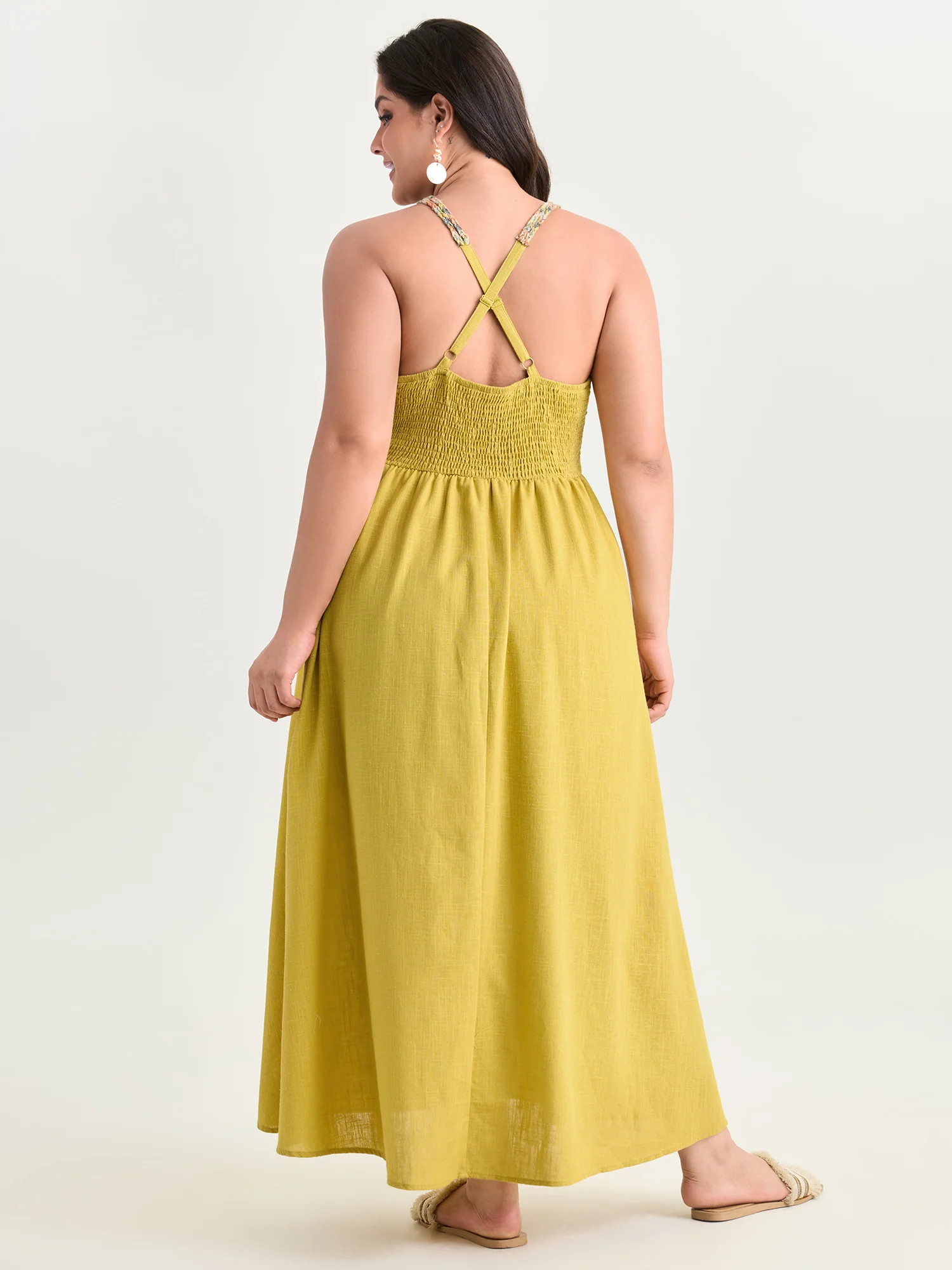 Cotton Linen Breathable Color Contrast Edges Maxi Dress - Image 3