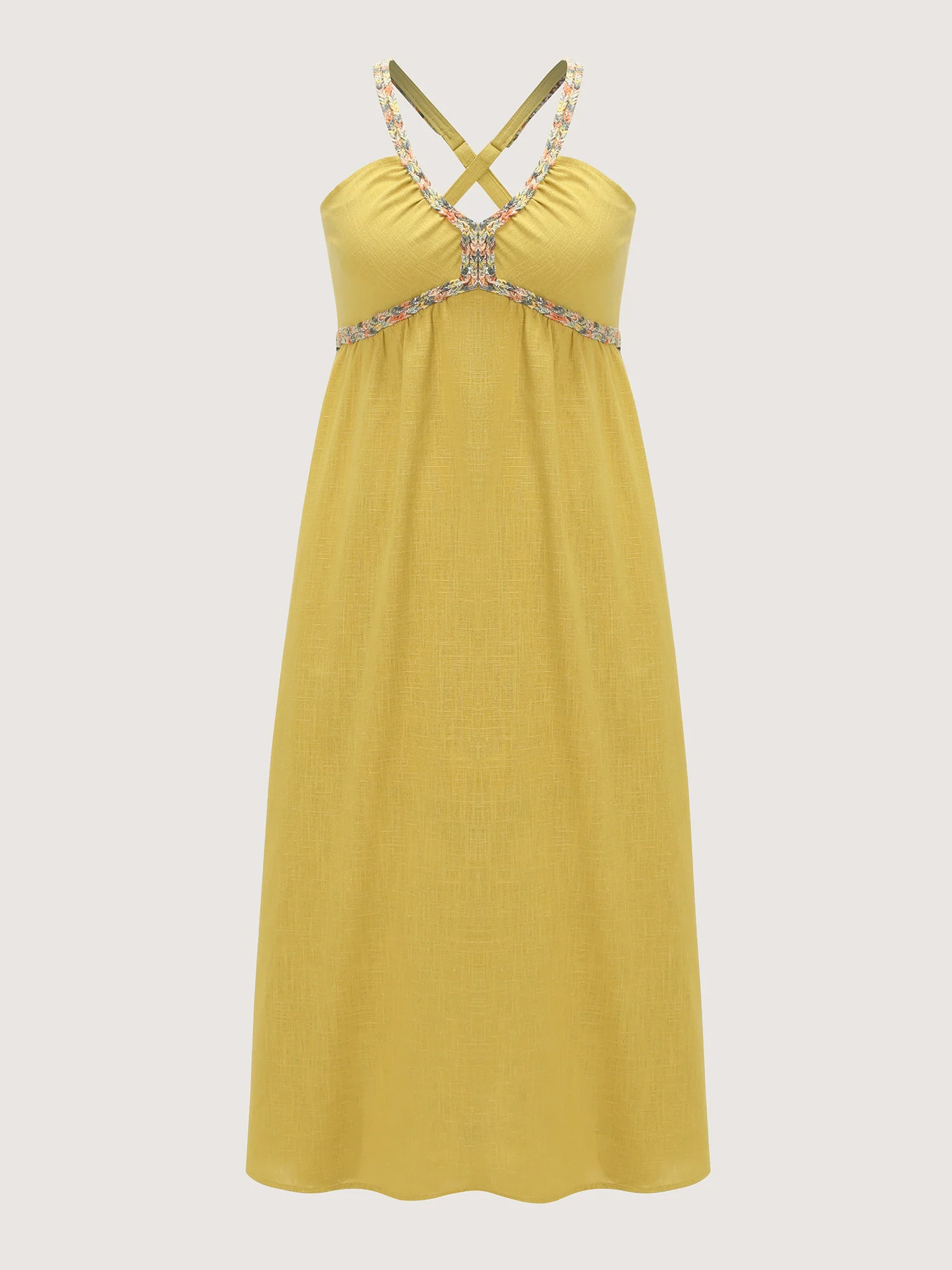 Cotton Linen Breathable Color Contrast Edges Maxi Dress - Image 4