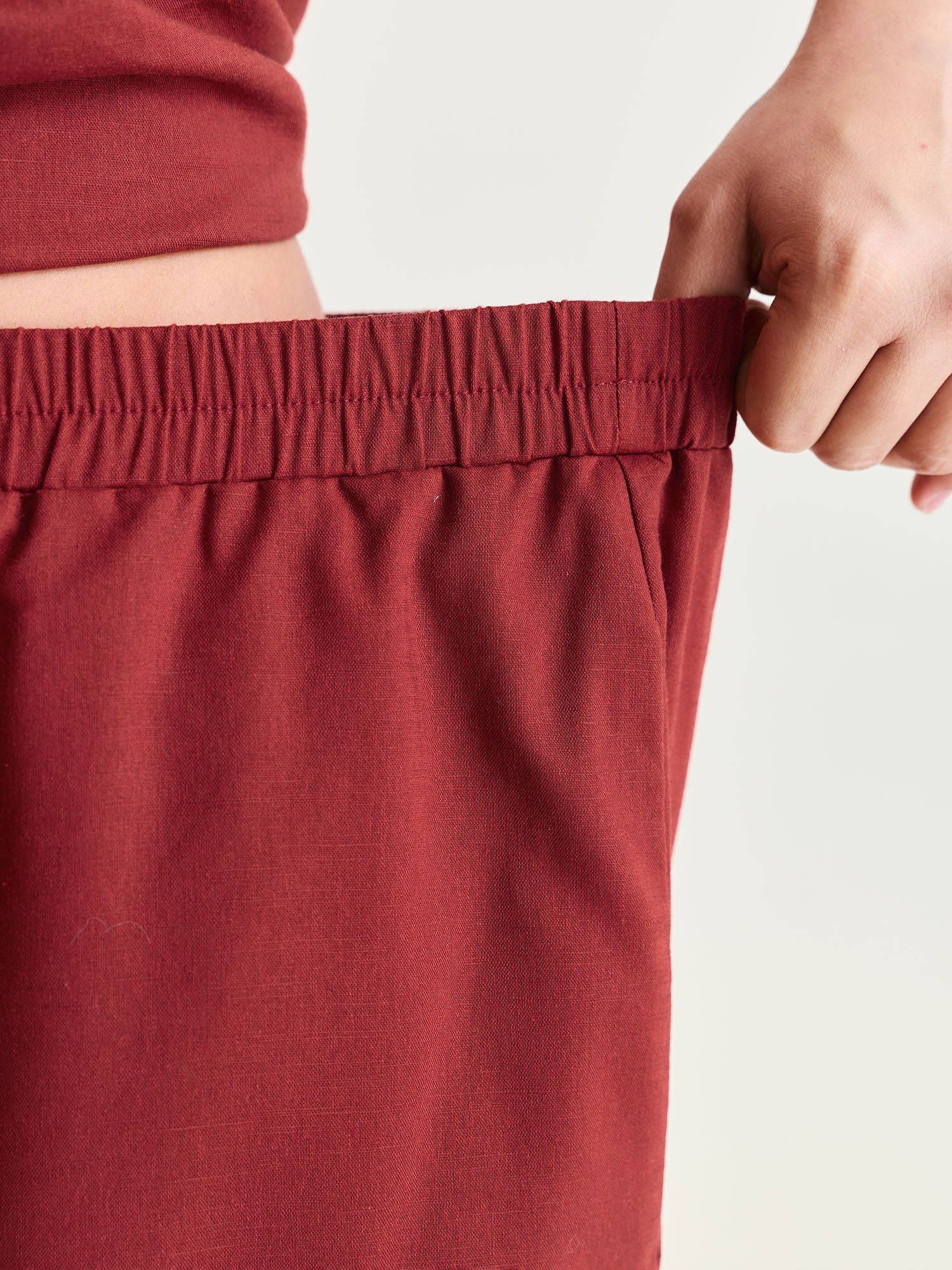 Cotton Linen Drawstring Waist Plain Pants - Image 3