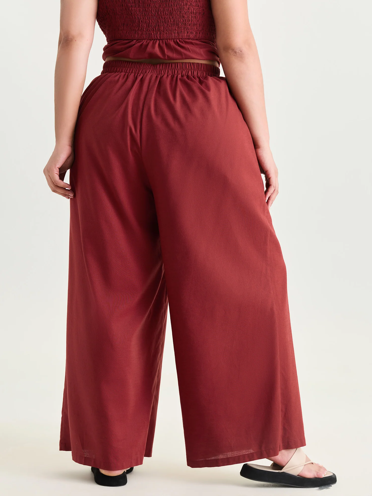 Cotton Linen Drawstring Waist Plain Pants - Image 5