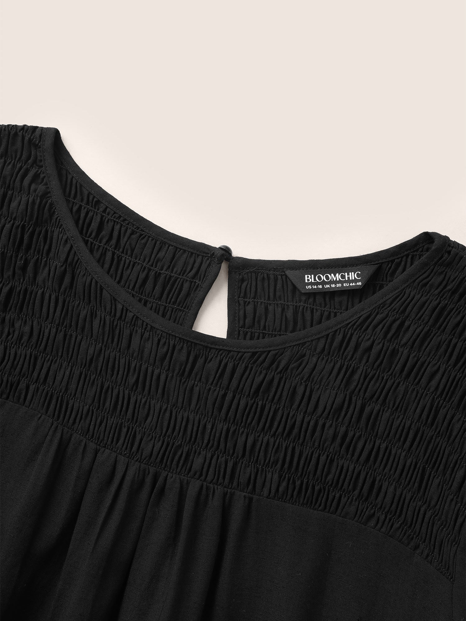 Linen Blend Gathered Shirred Puff Sleeve Blouse - Image 6