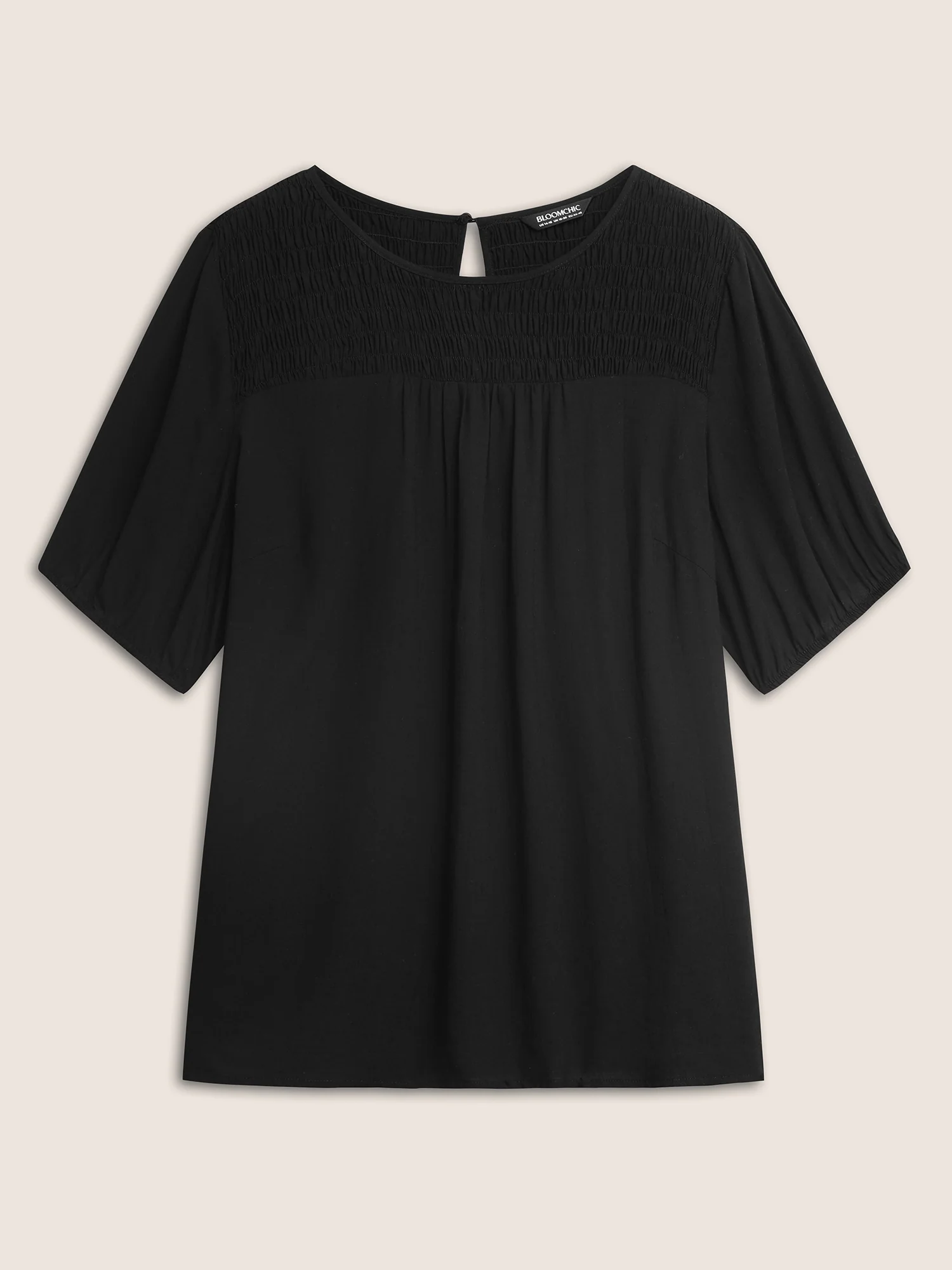 Linen Blend Gathered Shirred Puff Sleeve Blouse - Image 8