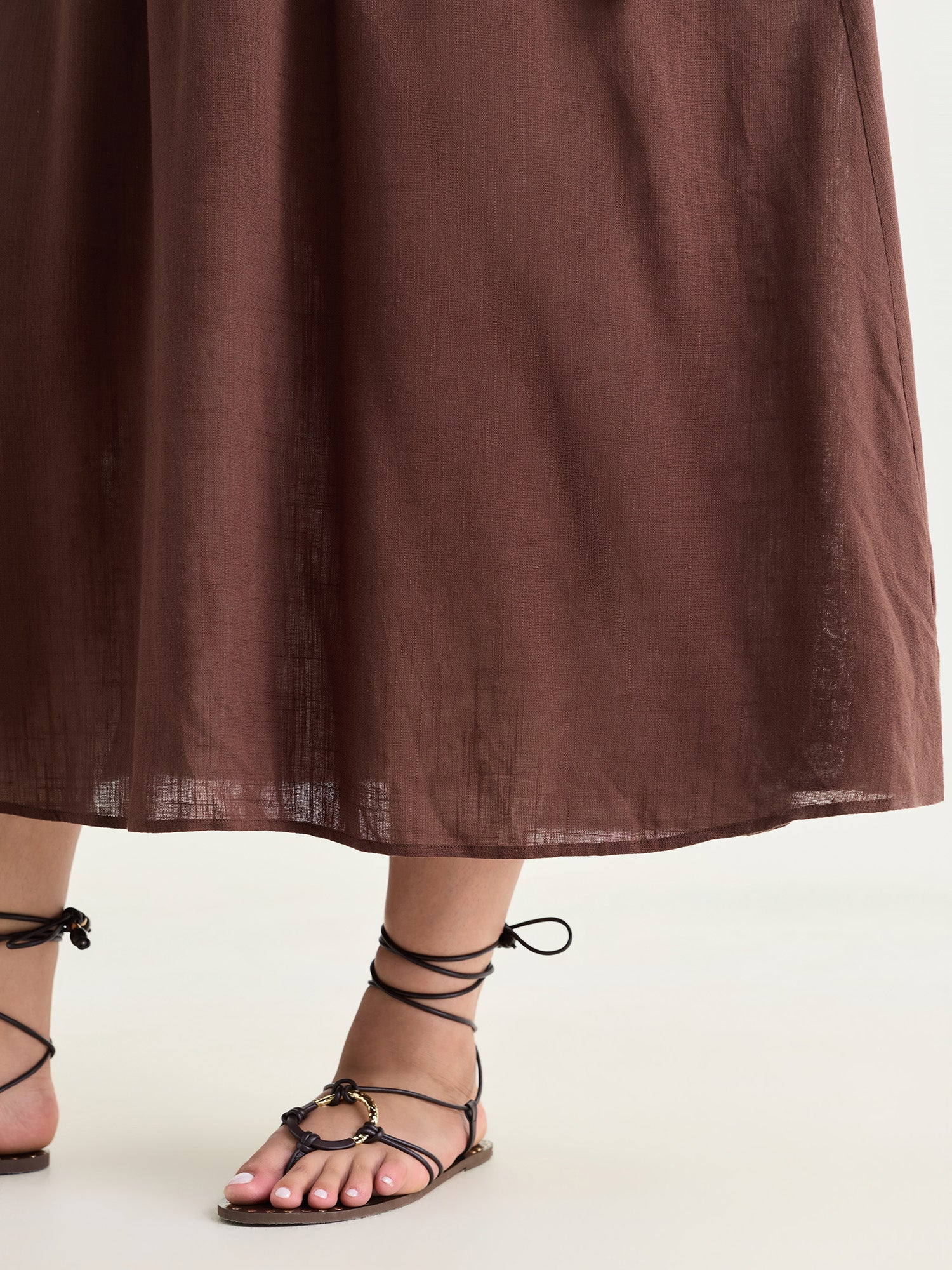 Cotton Linen One-Shoulder Waist-Defining Maxi Dress - Image 3
