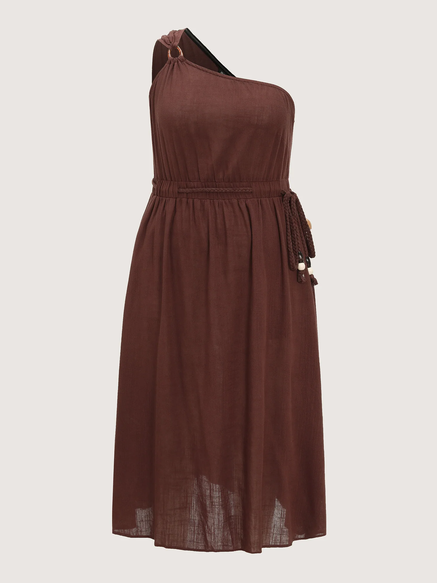 Cotton Linen One-Shoulder Waist-Defining Maxi Dress - Image 7