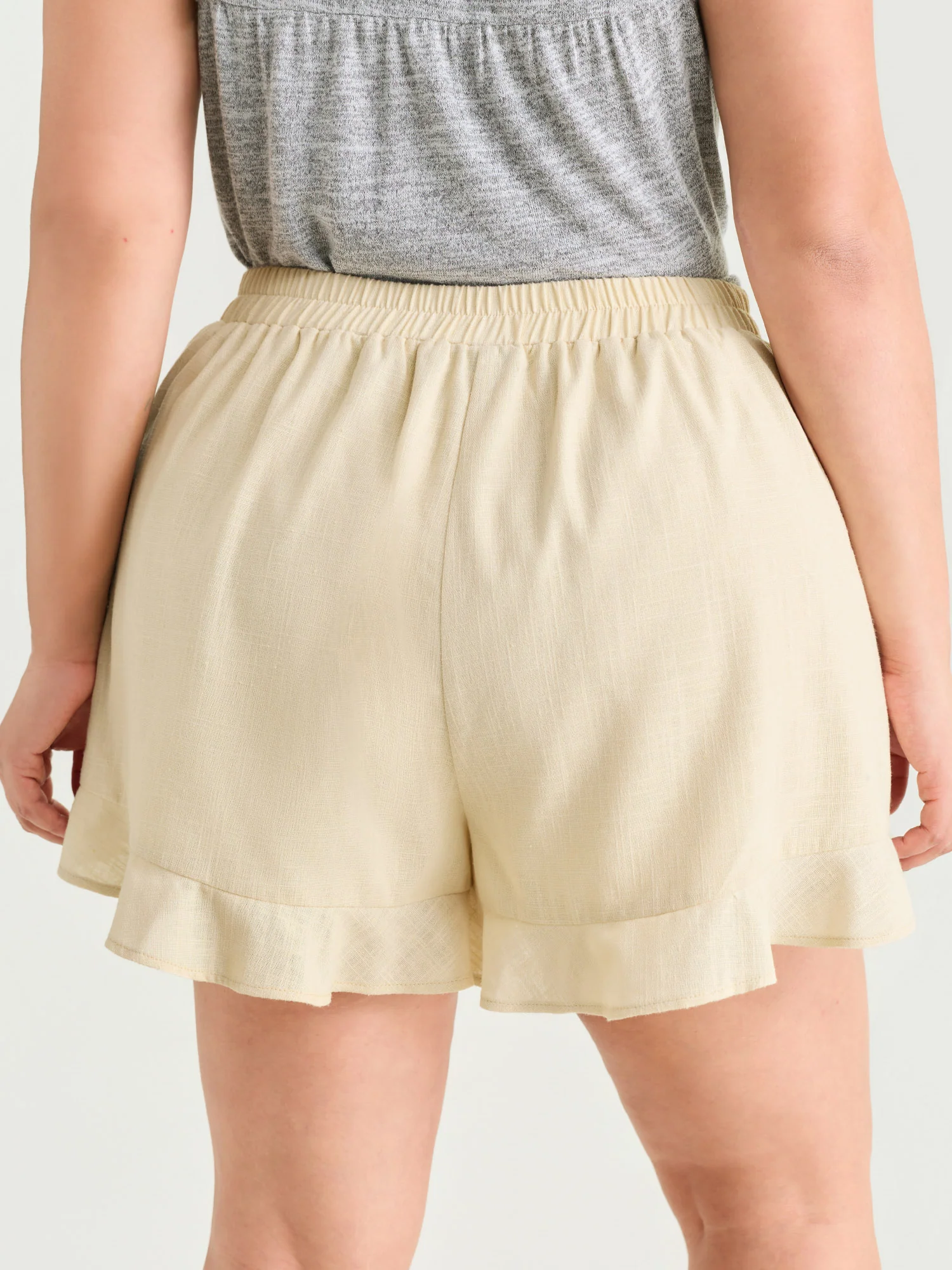 Cotton Linen Ruffle Trim Drawstring Shorts - Image 5