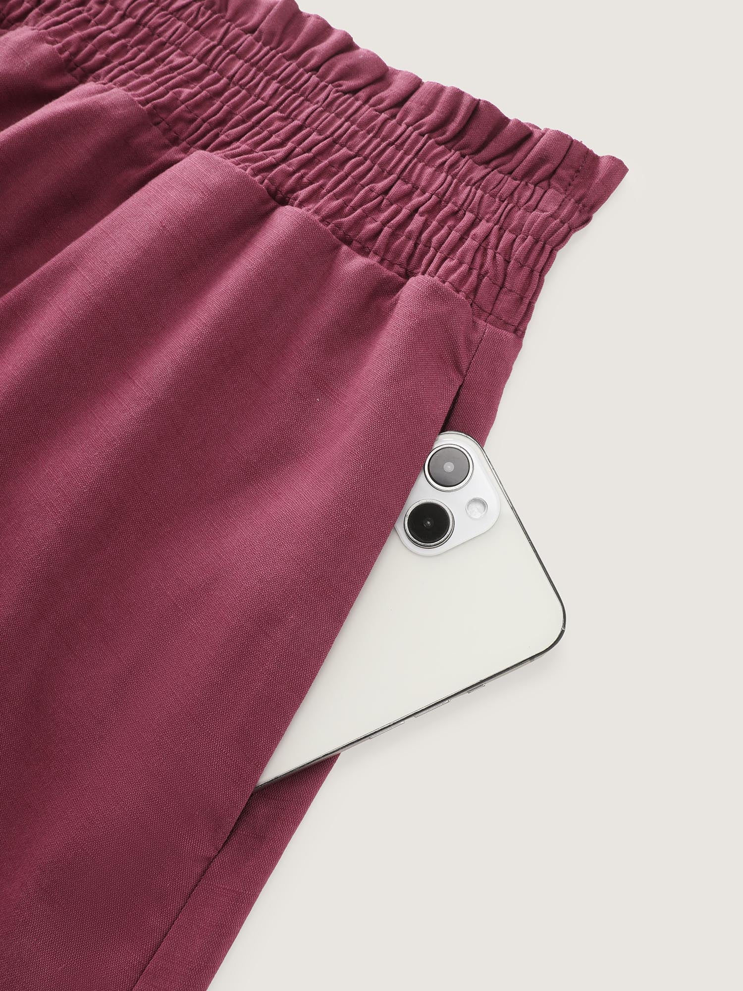 Cotton Linen Shirred Waist Shorts - Image 6