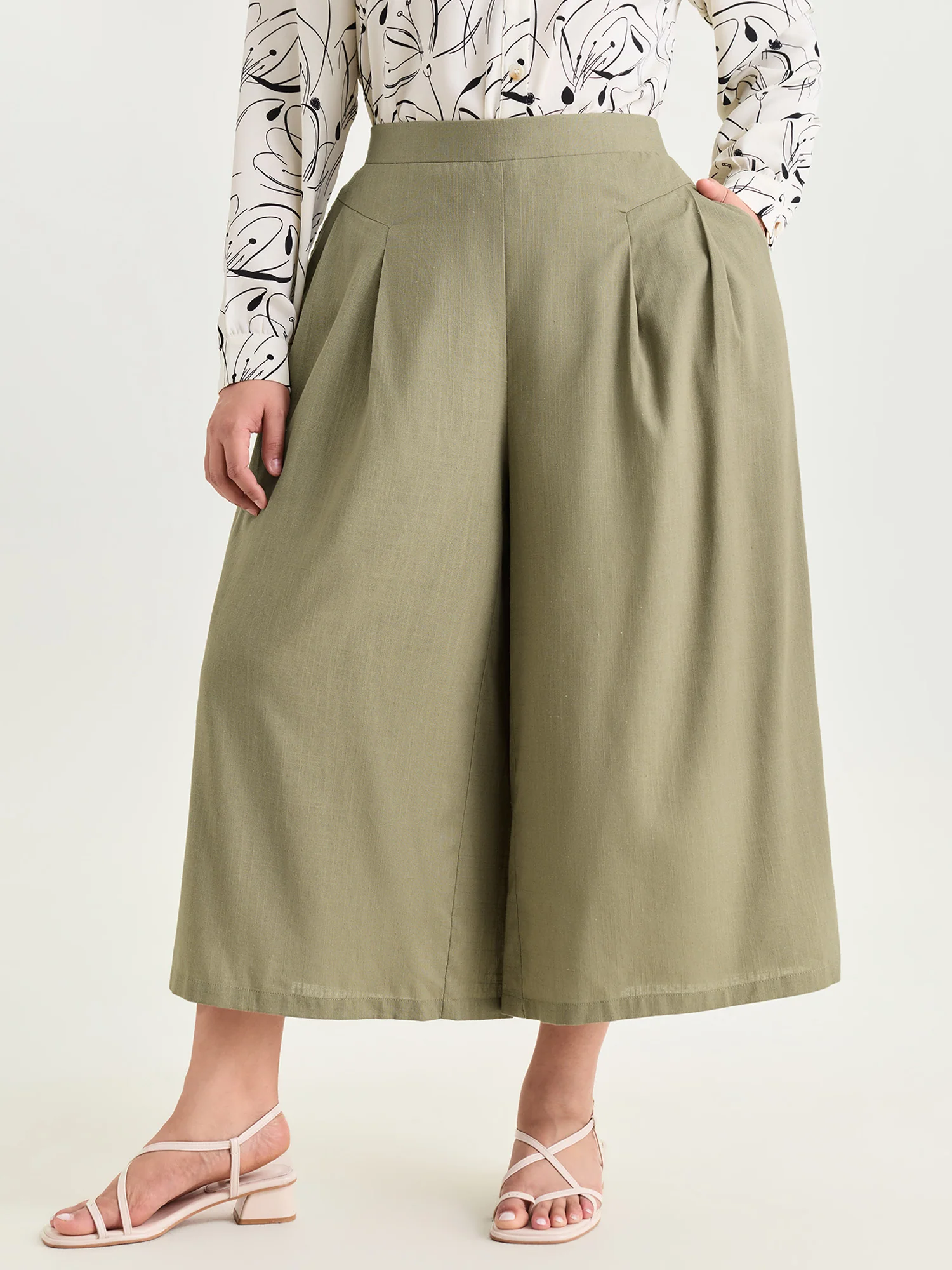 Cotton Linen Textured Wide Leg Pants - Image 2