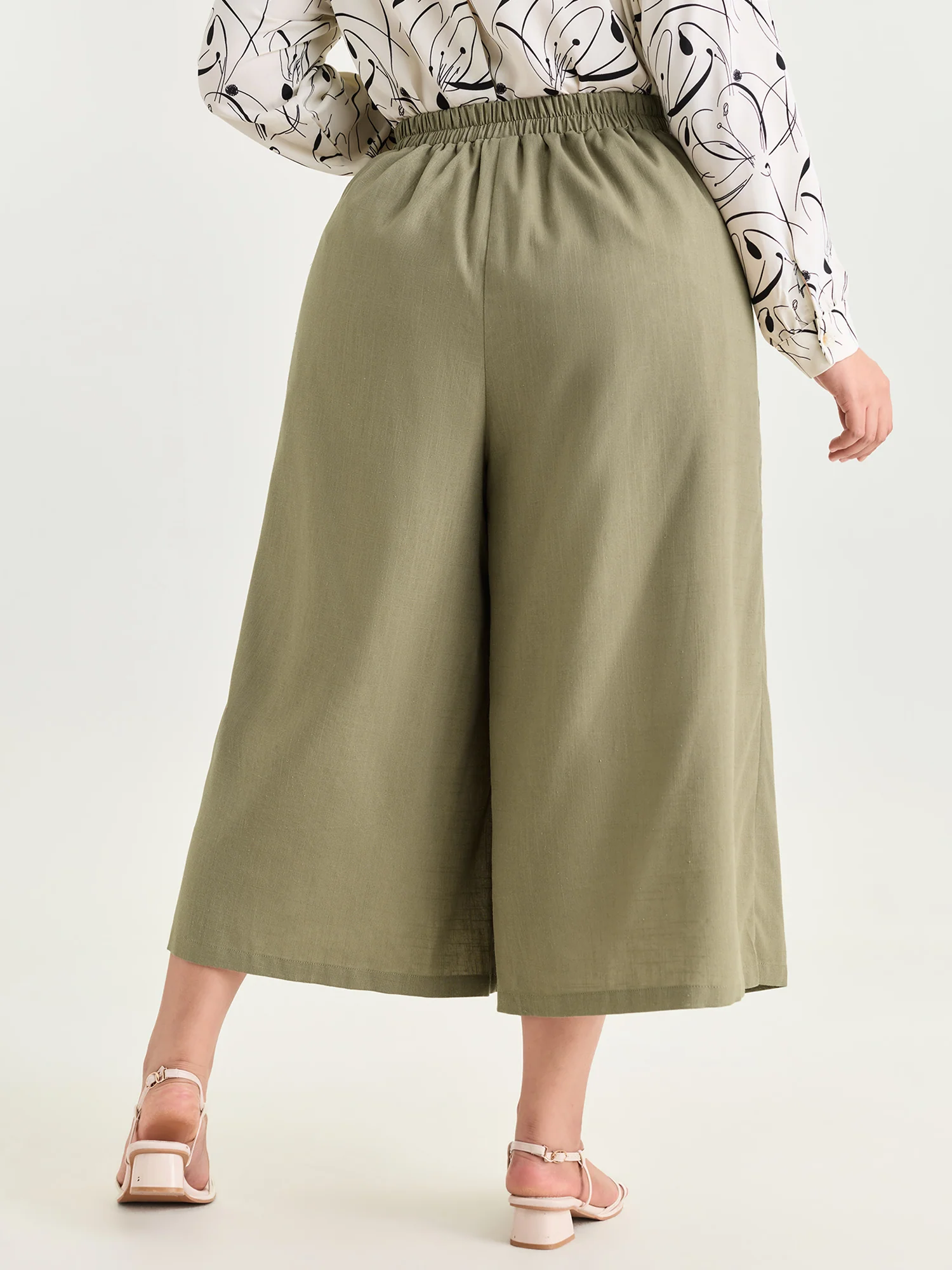 Cotton Linen Textured Wide Leg Pants - Image 5