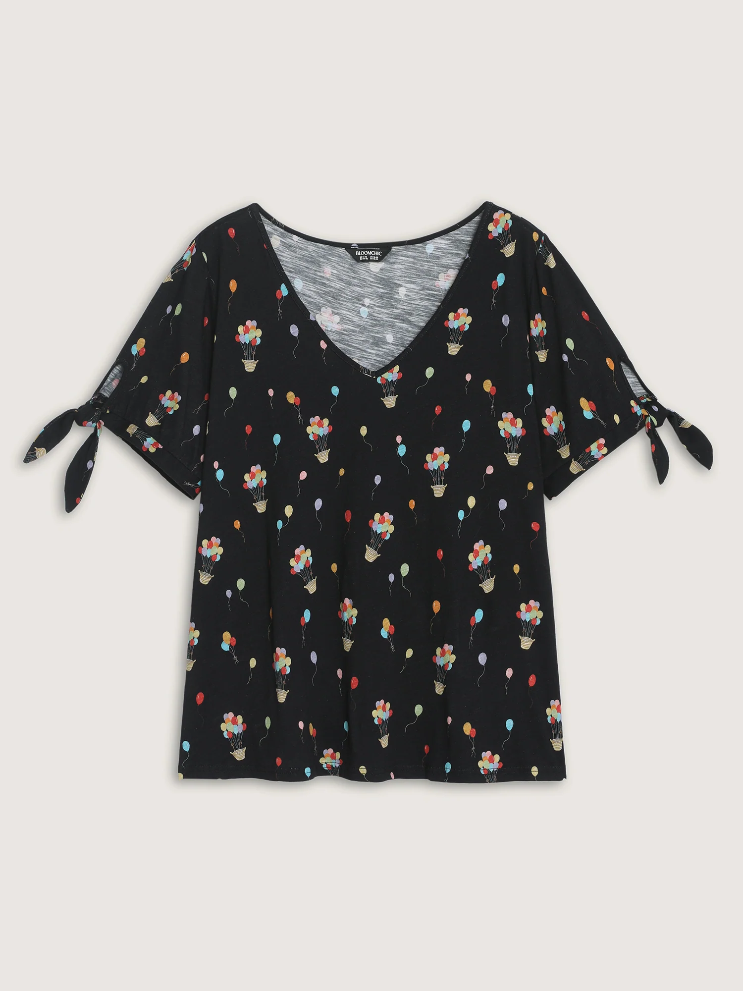 Cotton Multi-Color Balloons Print Sleeve-Tie T-Shirt - Image 6