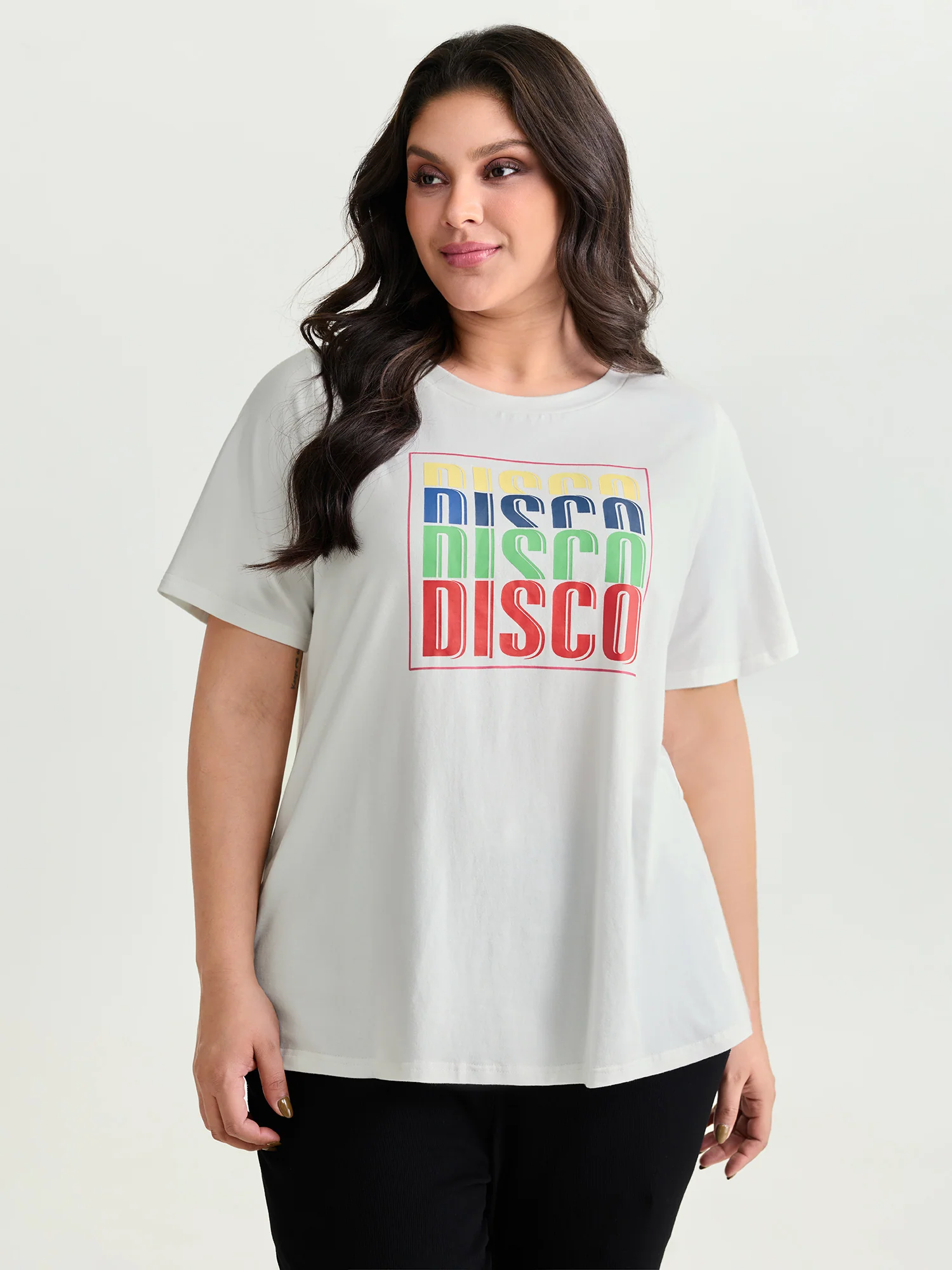 Cotton Multi-Color Disco Print Stretchy T-Shirt