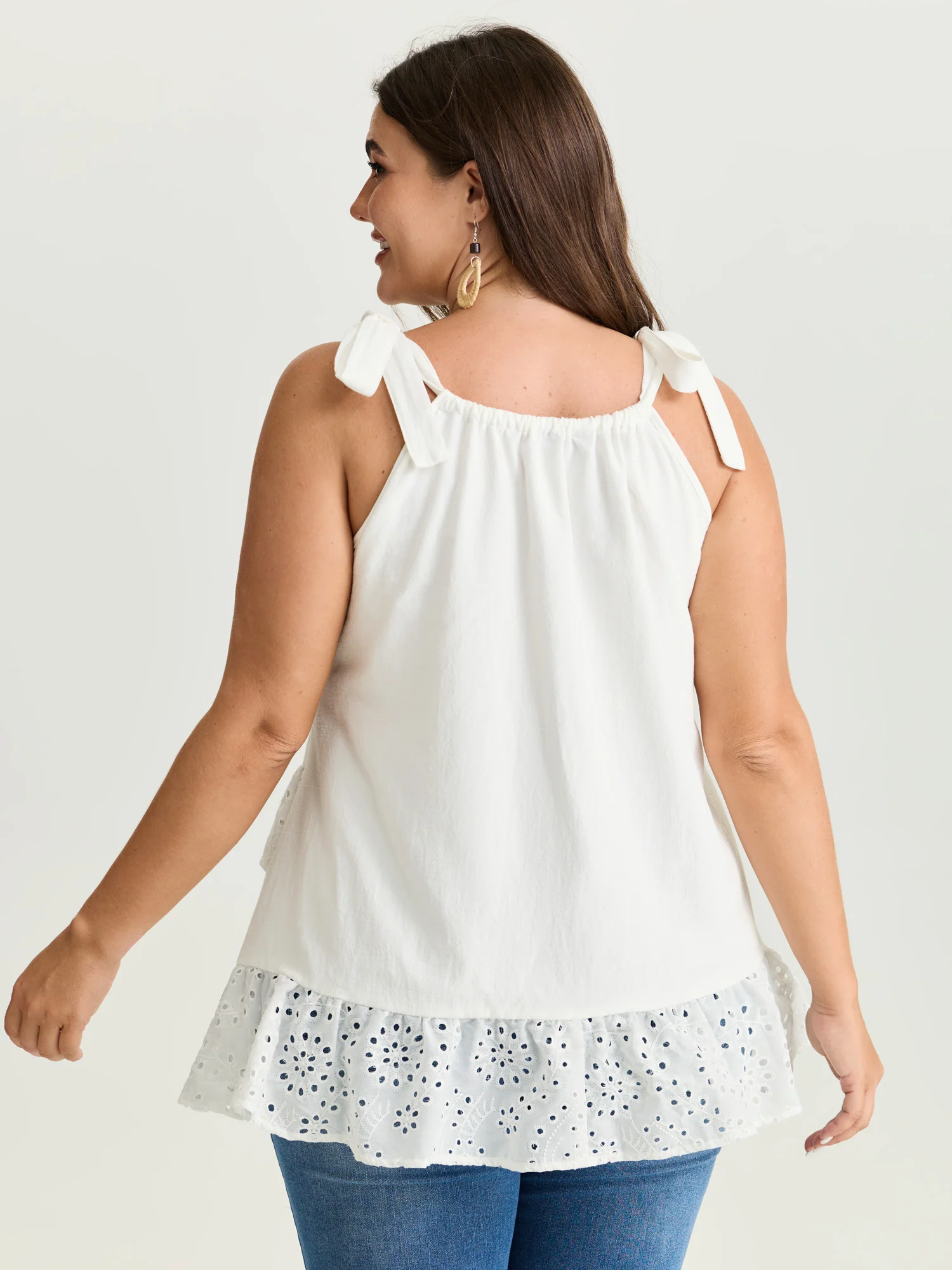 Cotton Overlap Ruffled Hem Shoulder-Tie Tank Top - Image 4
