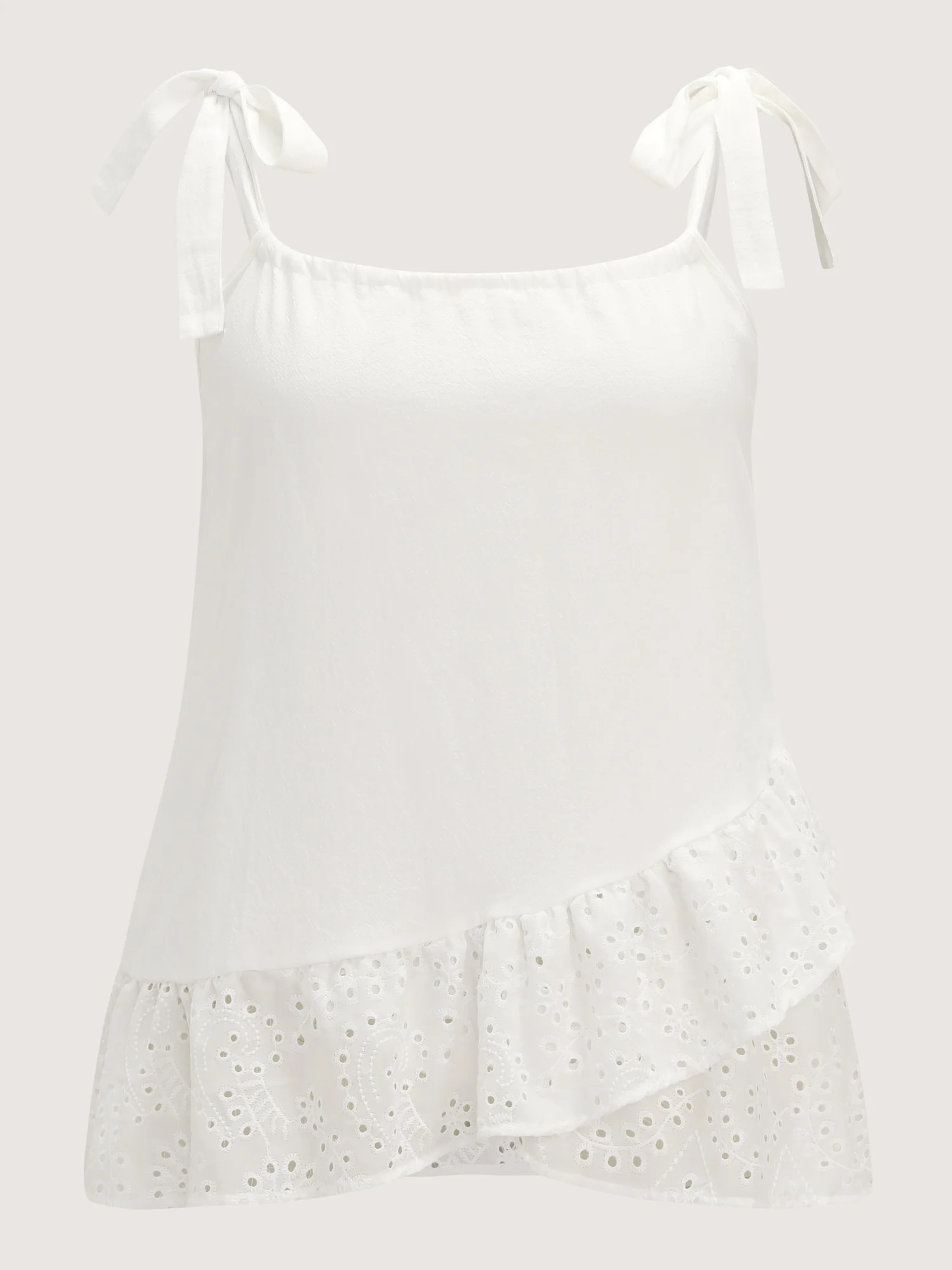 Cotton Overlap Ruffled Hem Shoulder-Tie Tank Top - Image 7