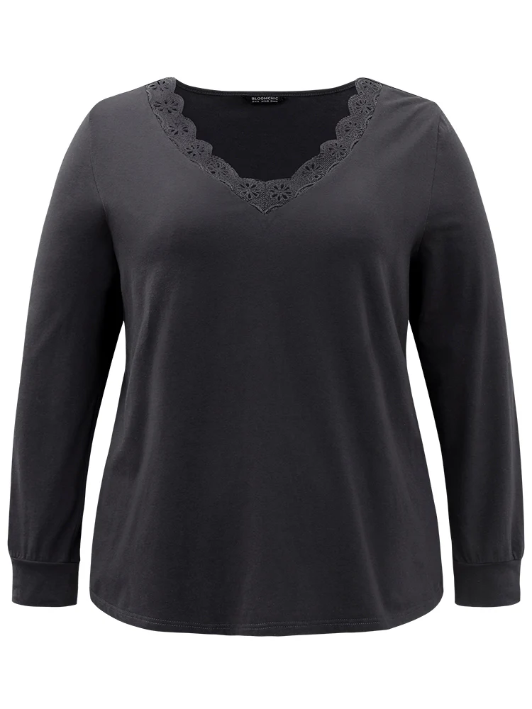 Cotton Lace V-Neckline Relaxed-Fit Pajama Top - Image 6