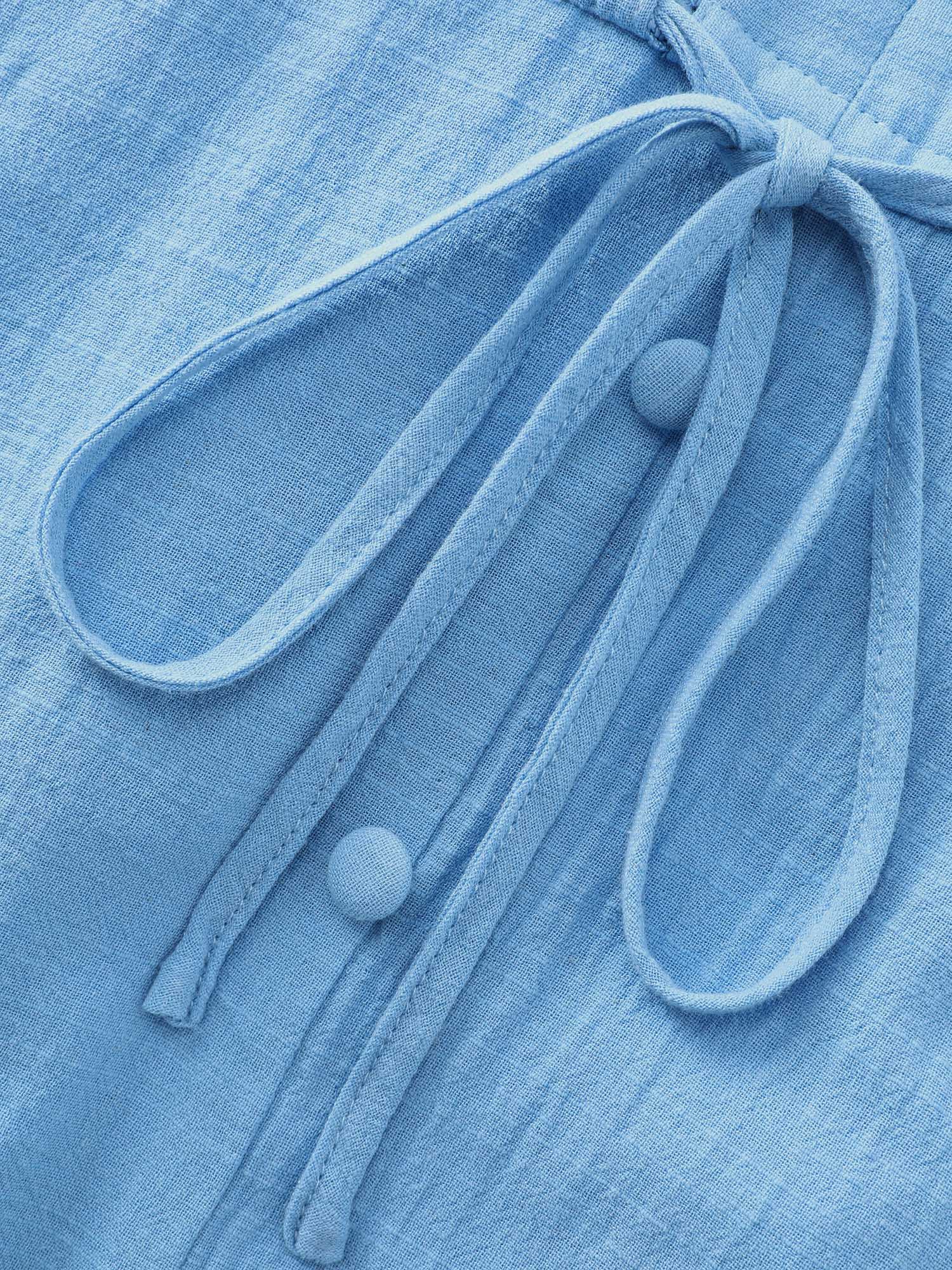 Cotton Pleated Bodice Button Detail Maxi Dress - Image 5