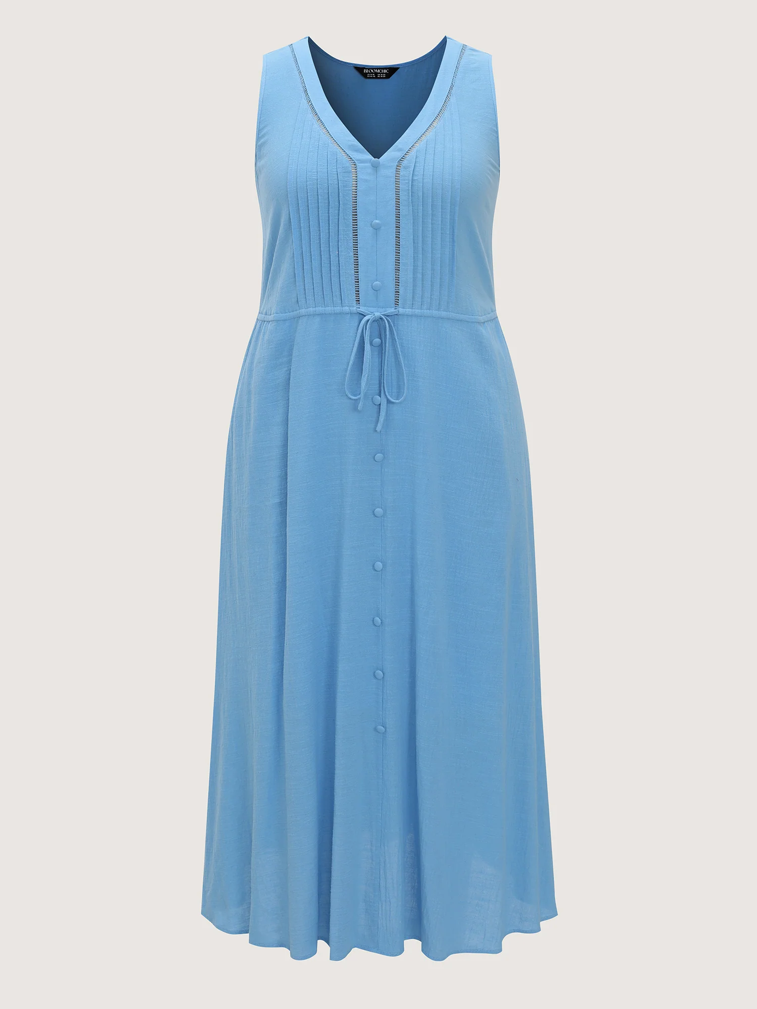Cotton Pleated Bodice Button Detail Maxi Dress - Image 7