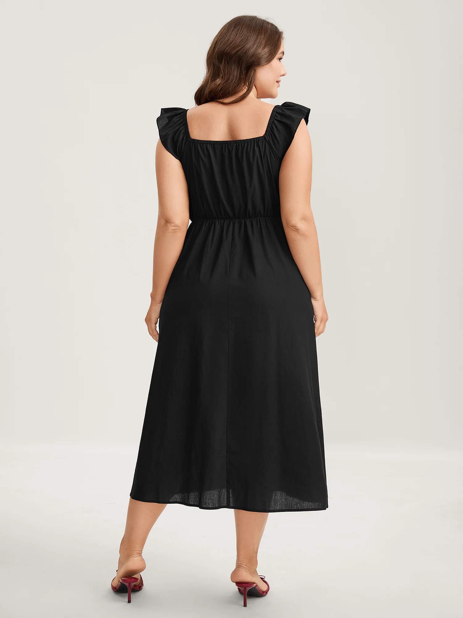 Cotton Pleated Overlap Pockets Maxi Dress - Image 4