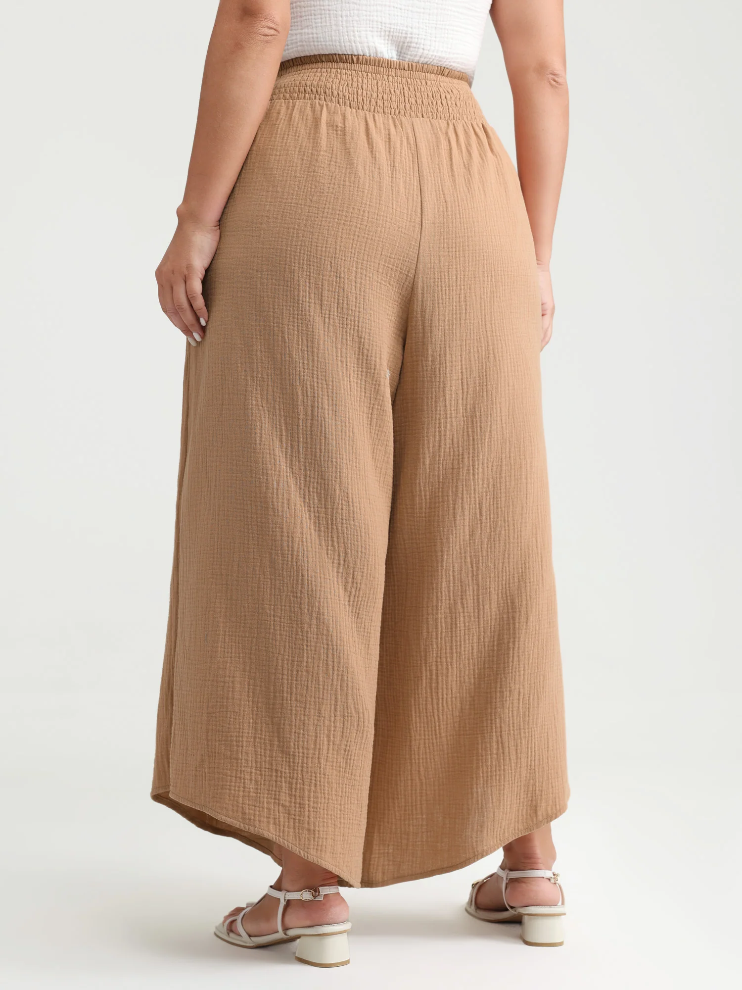 Cotton Pleated Shirred Waist Pants - Image 5
