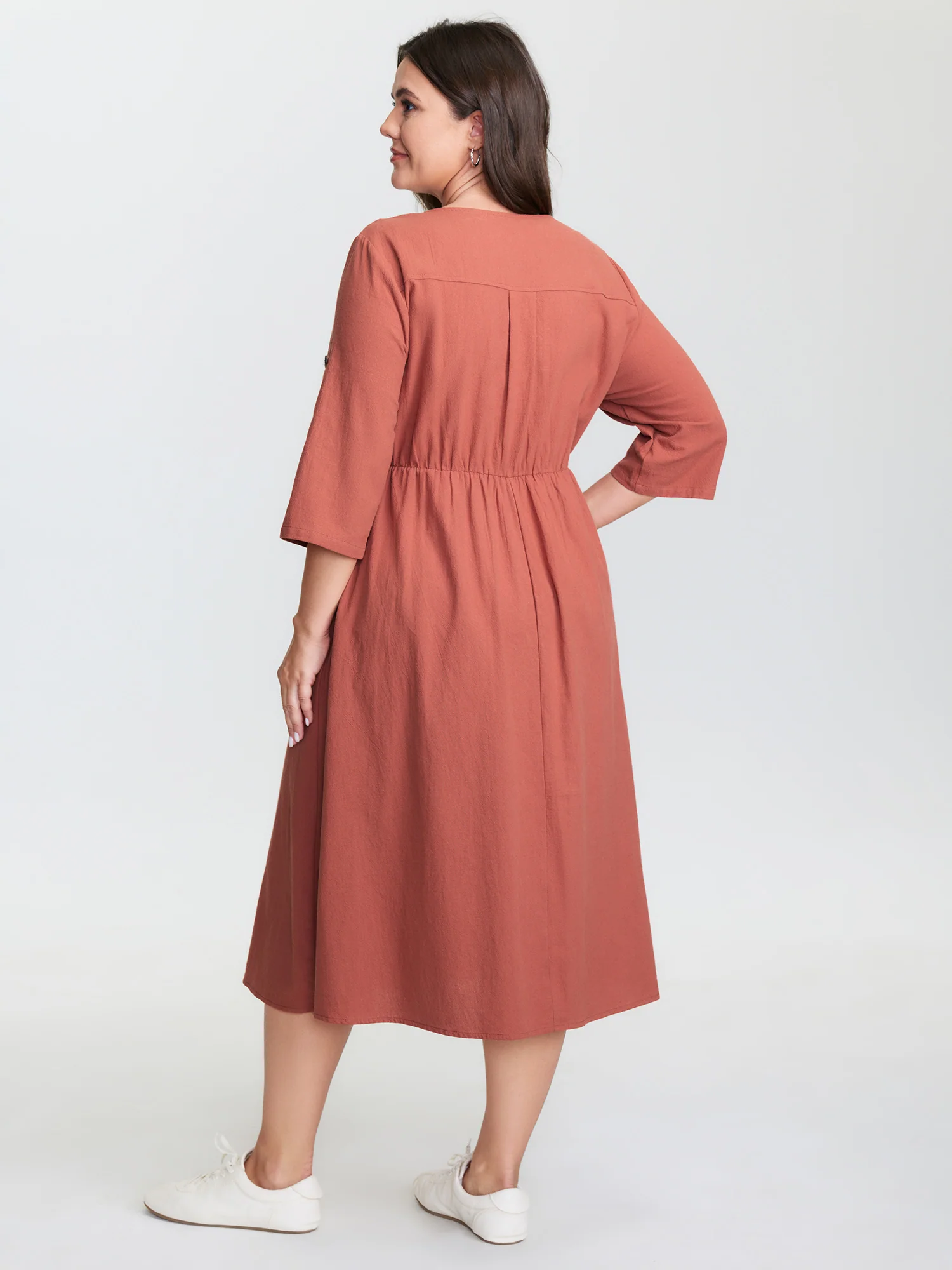 Cotton Pockets Button Detail Midi Dress - Image 5
