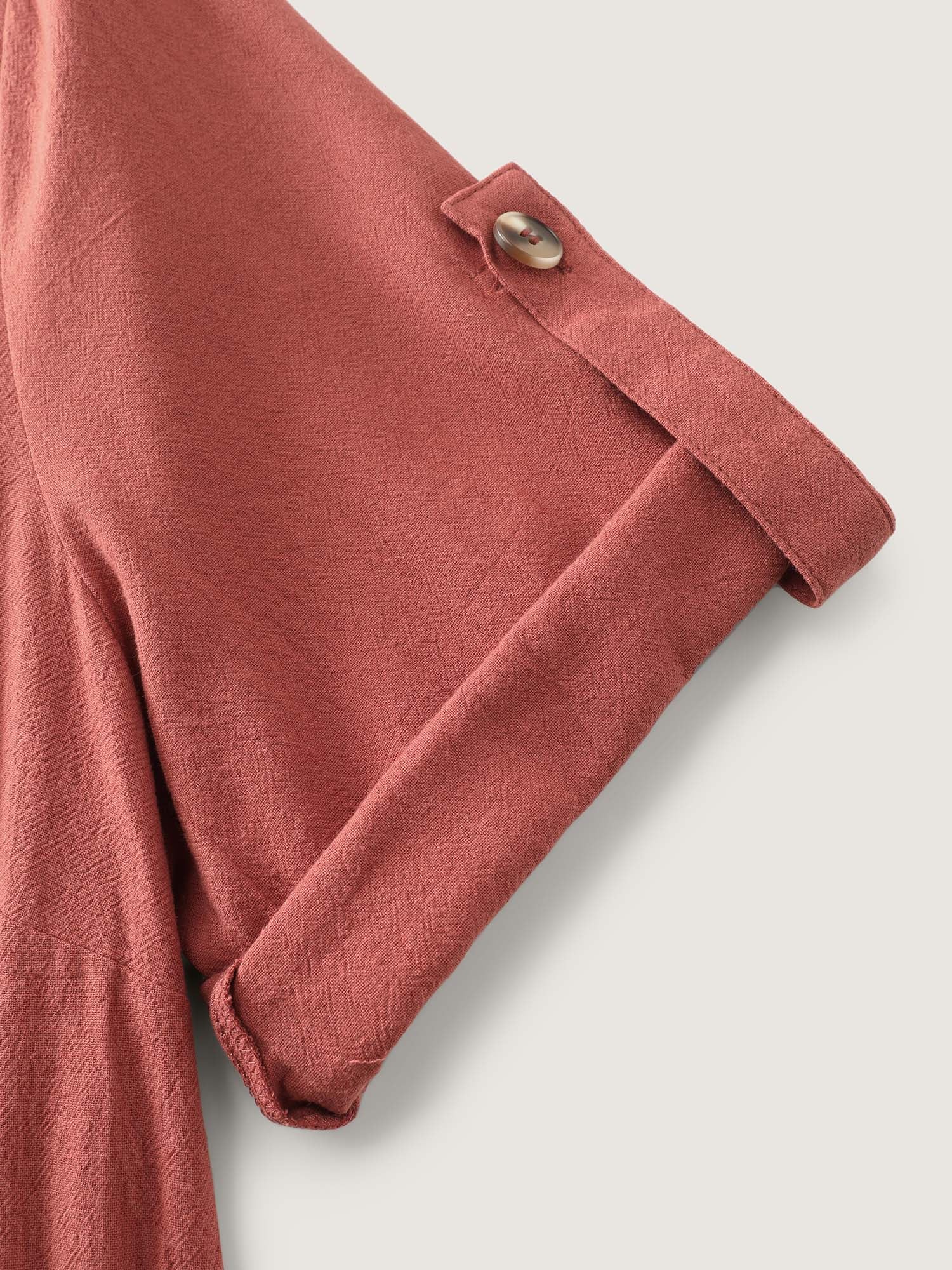 Cotton Pockets Button Detail Midi Dress - Image 6