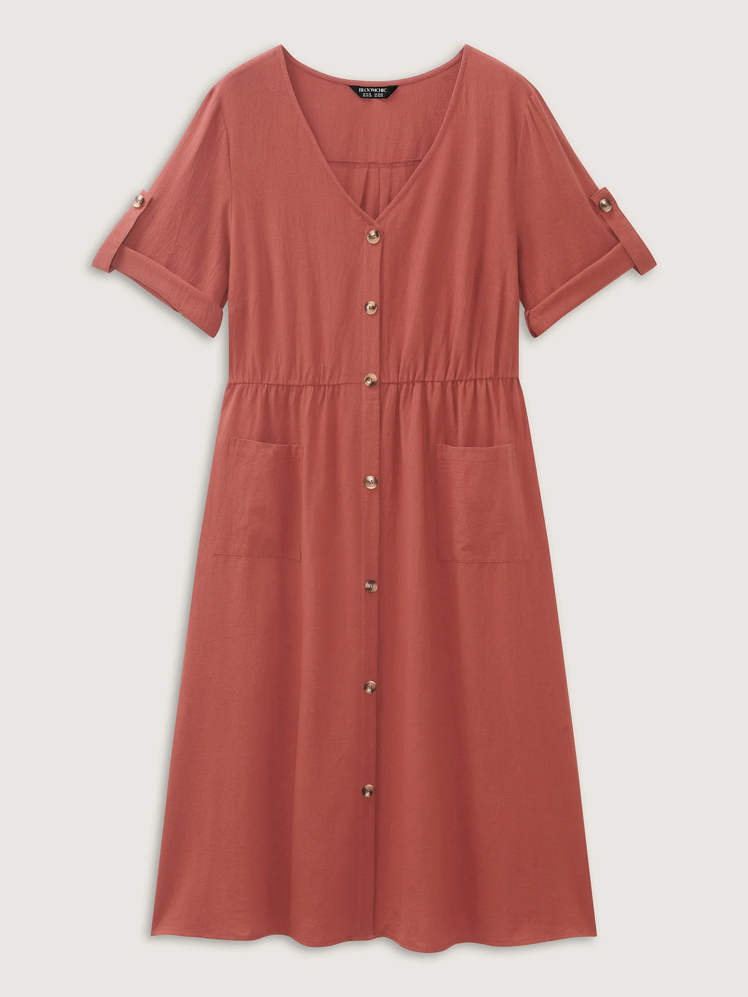 Cotton Pockets Button Detail Midi Dress - Image 8