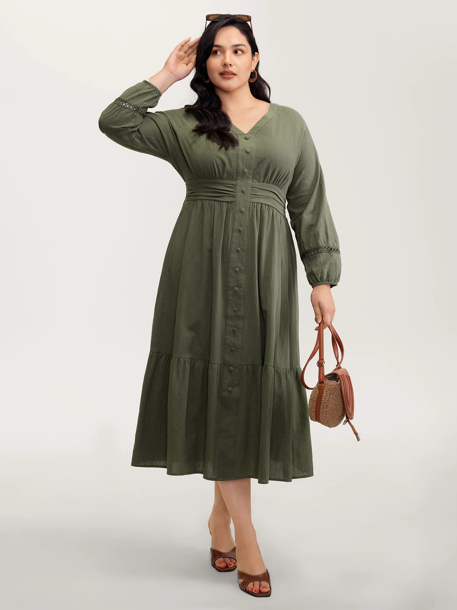 Cotton Pockets Shirred Waist Tiered Maxi Dress - Image 3