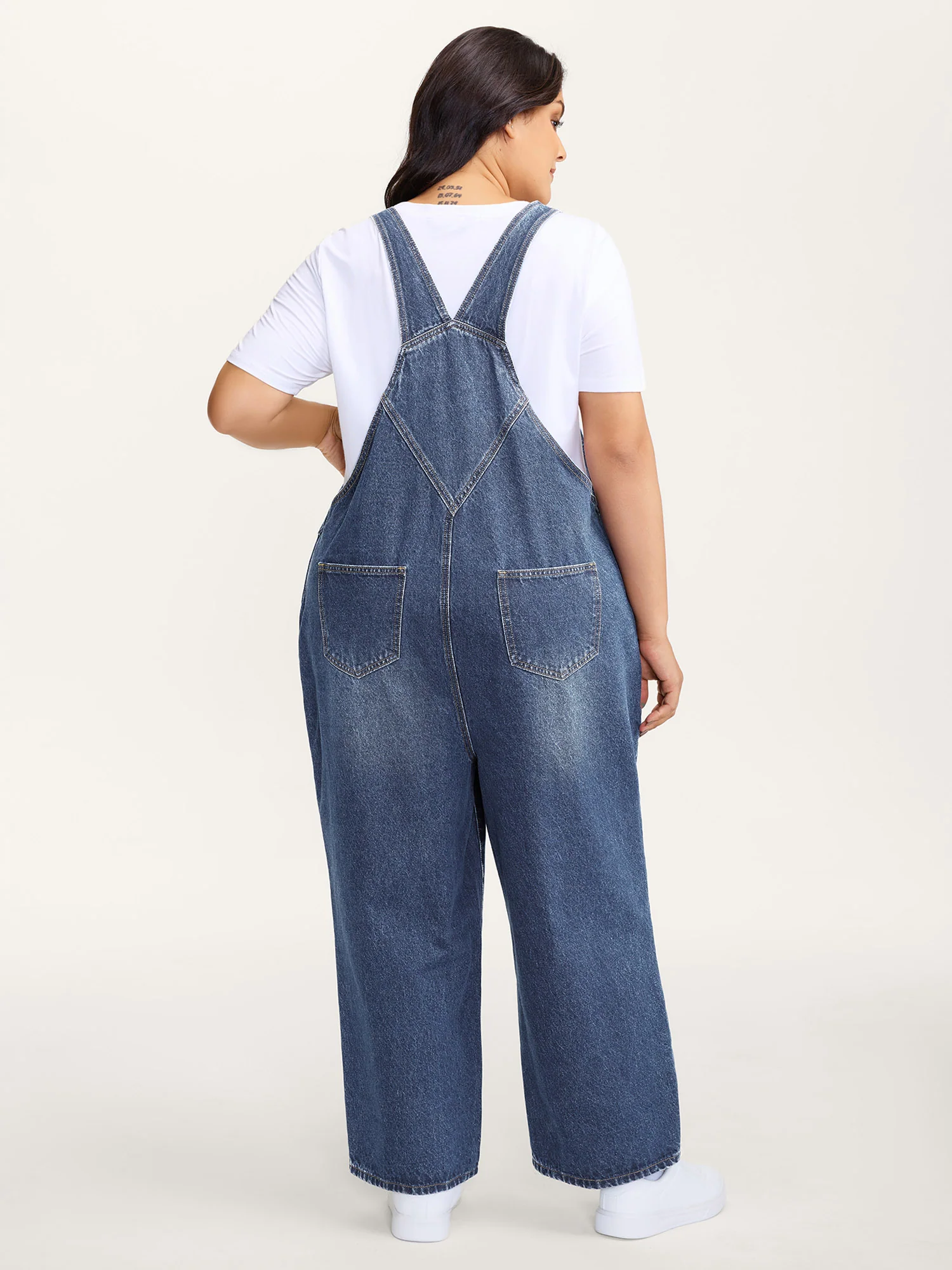 Cotton Relaxed-Fit Side Button Overall Denim Jumpsuit - Image 11