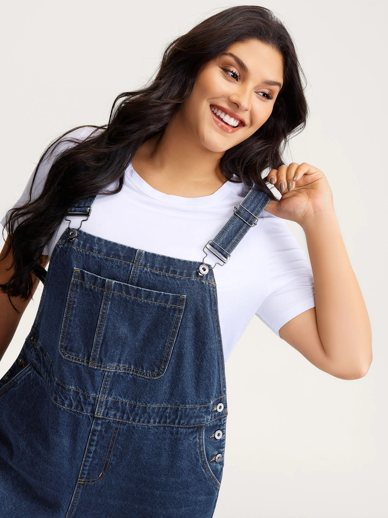 Cotton Relaxed-Fit Side Button Overall Denim Jumpsuit - Image 2
